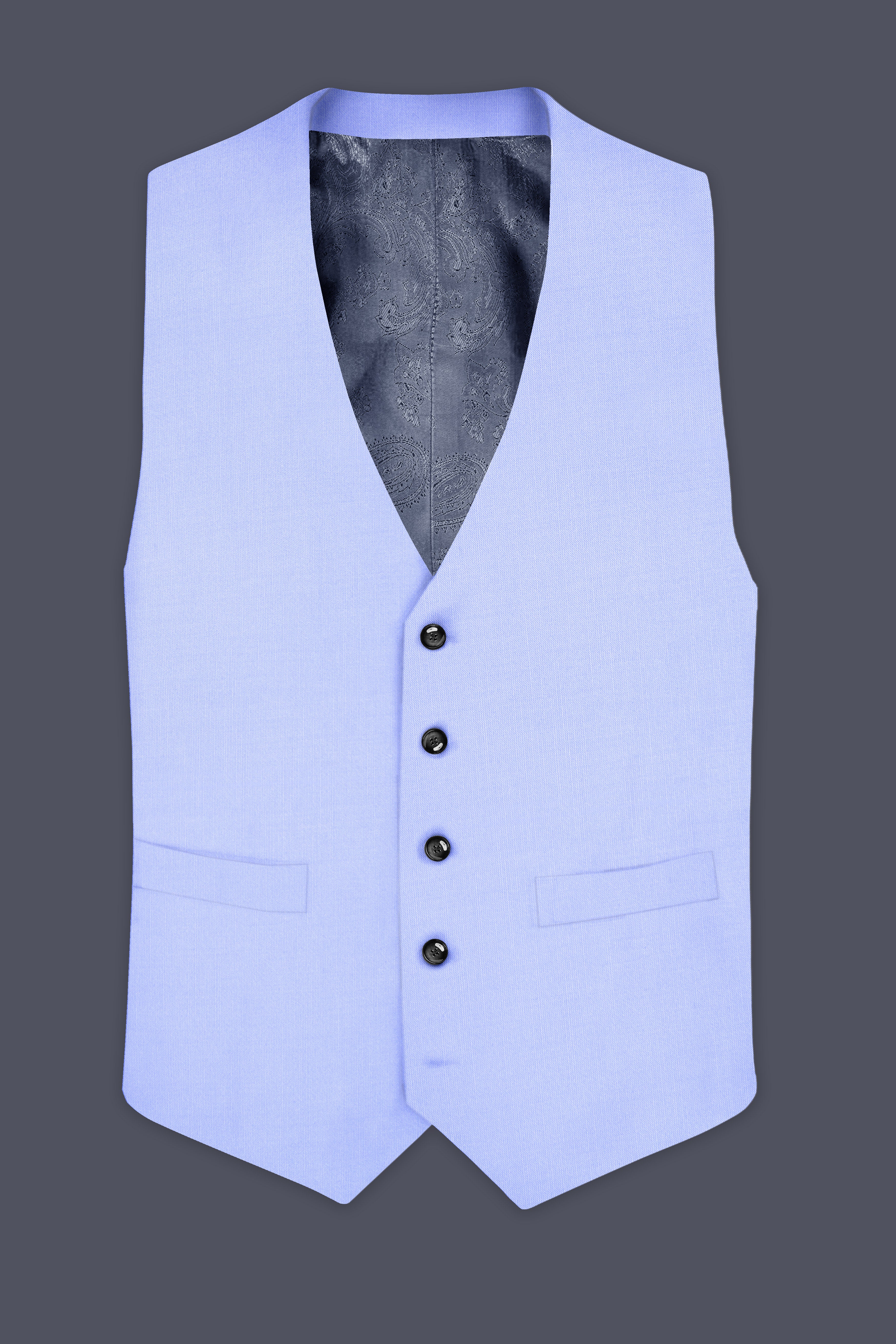 Periwinkle Blue Solid Wool Rich Stretchable Waistcoat
