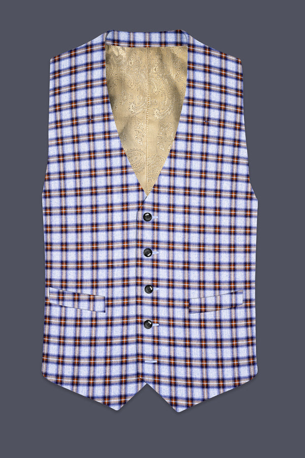 Castaire-Chateau Blue with Cocoa Brown Plaid Wool Rich Waistcoat