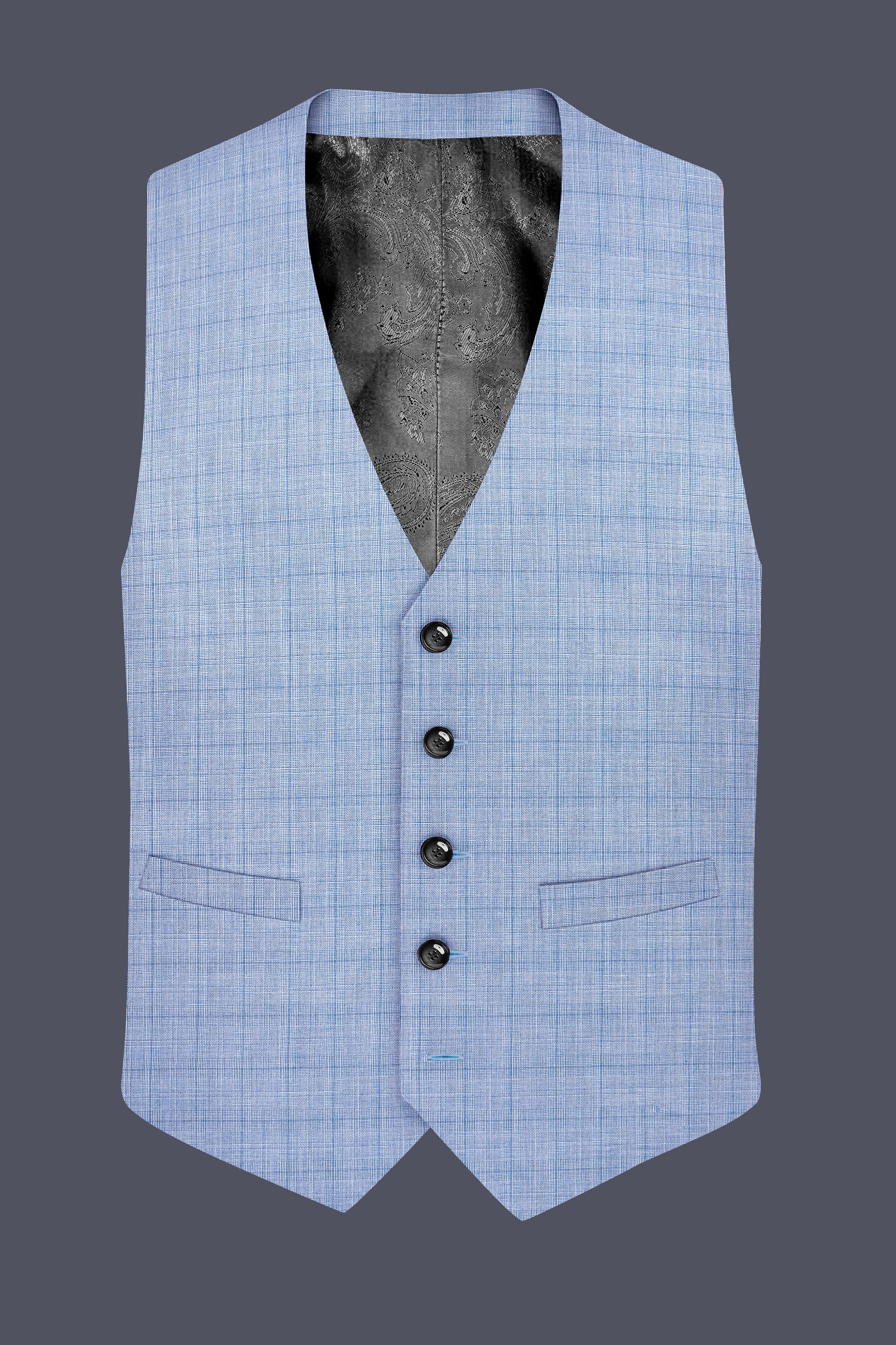 Aurelien-Cornflower Blue Windowpane Wool Rich Waistcoats