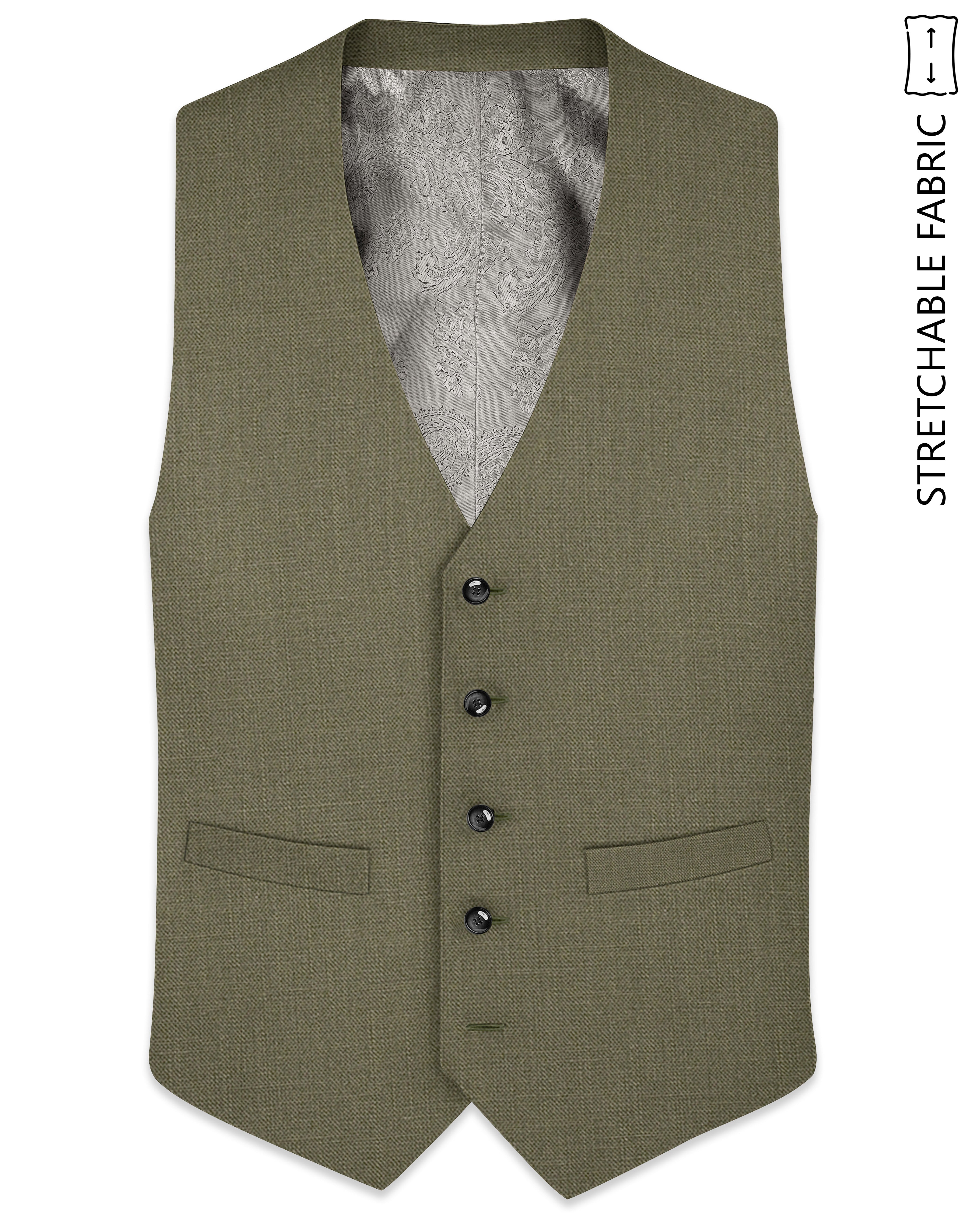 Zyren-Finch Green Luxurious Linen Stretchable Waistcoats