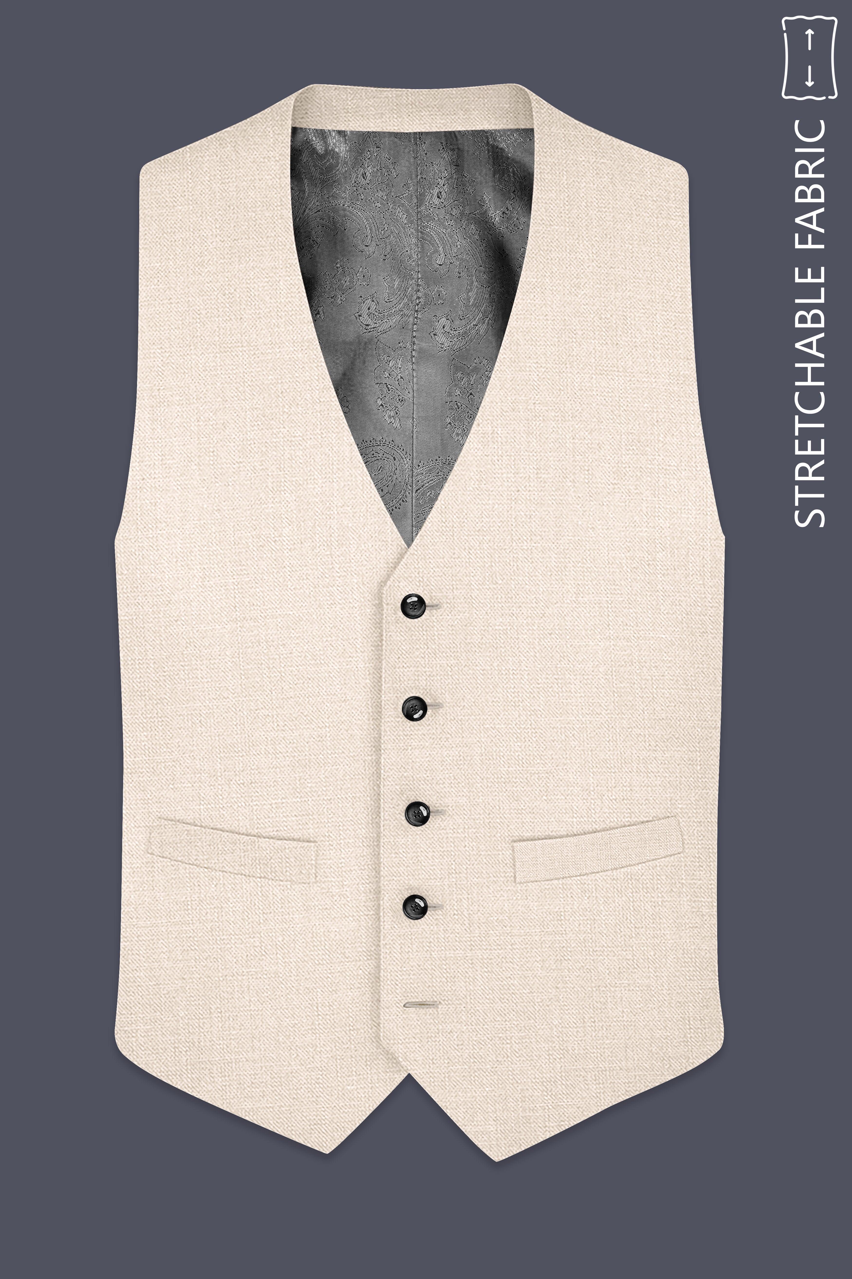 Ivoreo-Merino Cream Luxurious Linen Stretchable Waistcoats