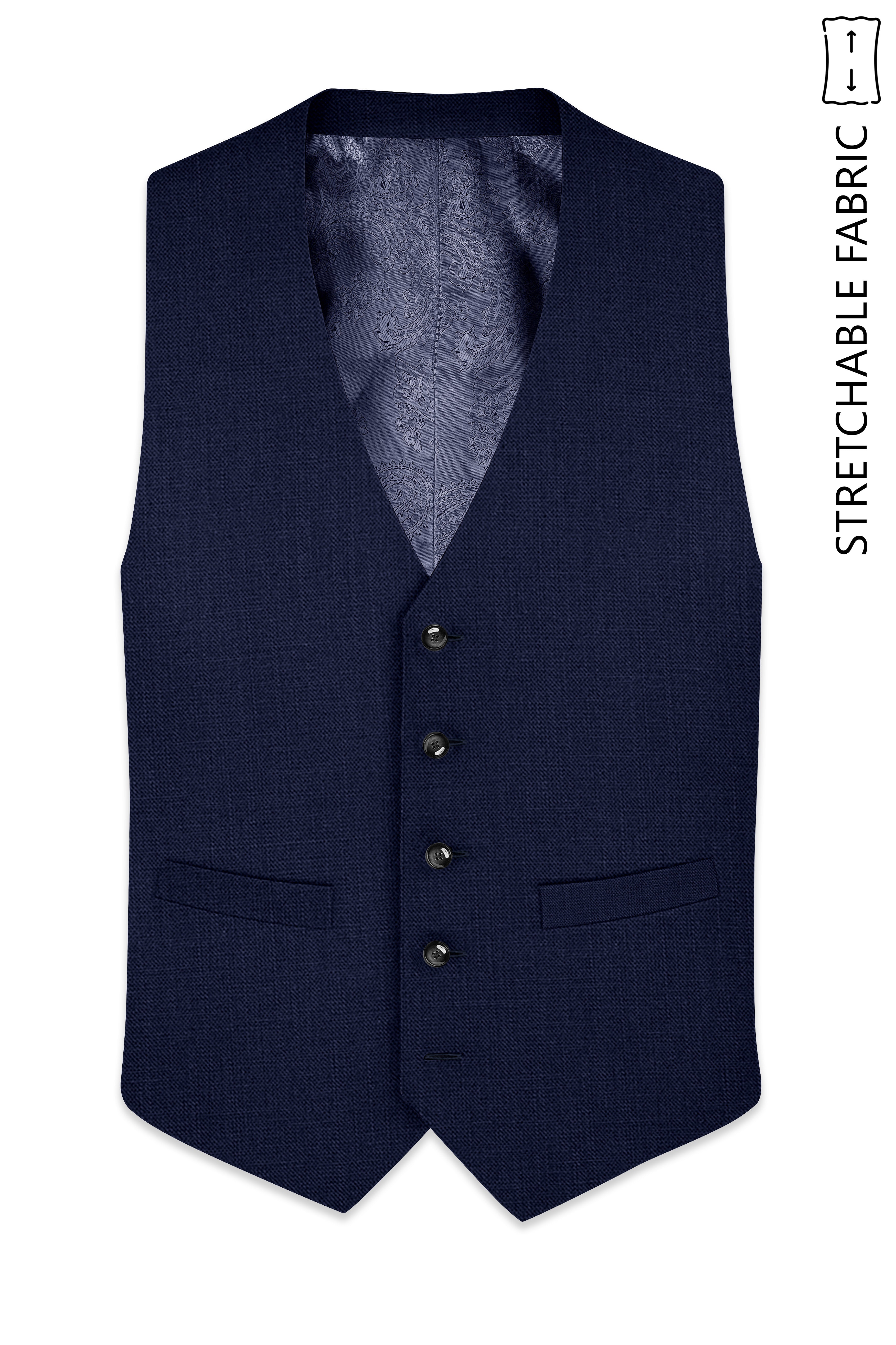 Azuriel-Firefly Blue Luxurious Linen Stretchable Waistcoats