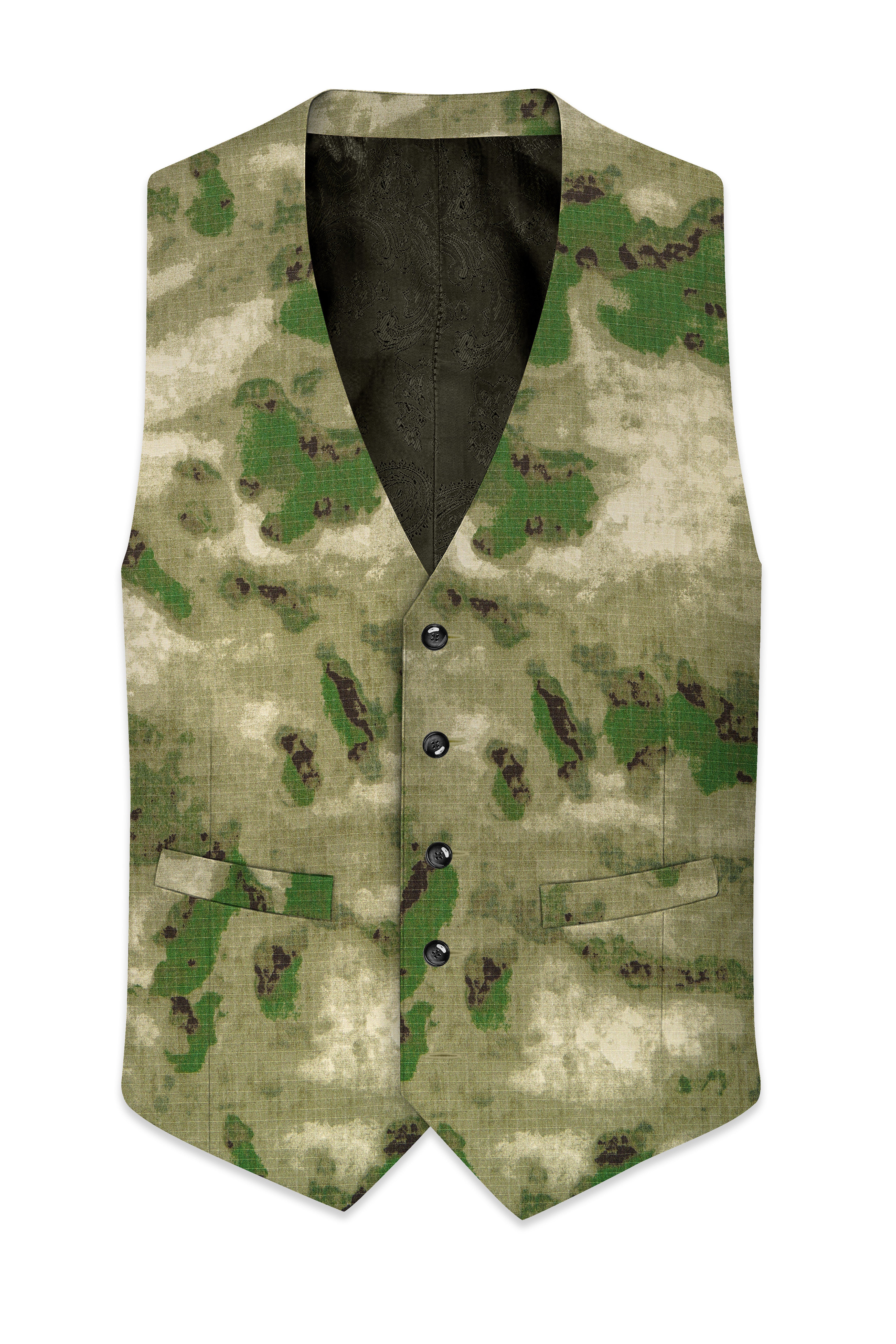 Virenza-Rifle Green and Wafer Cream Tie Dye Printed Premium Cotton Waistcoats