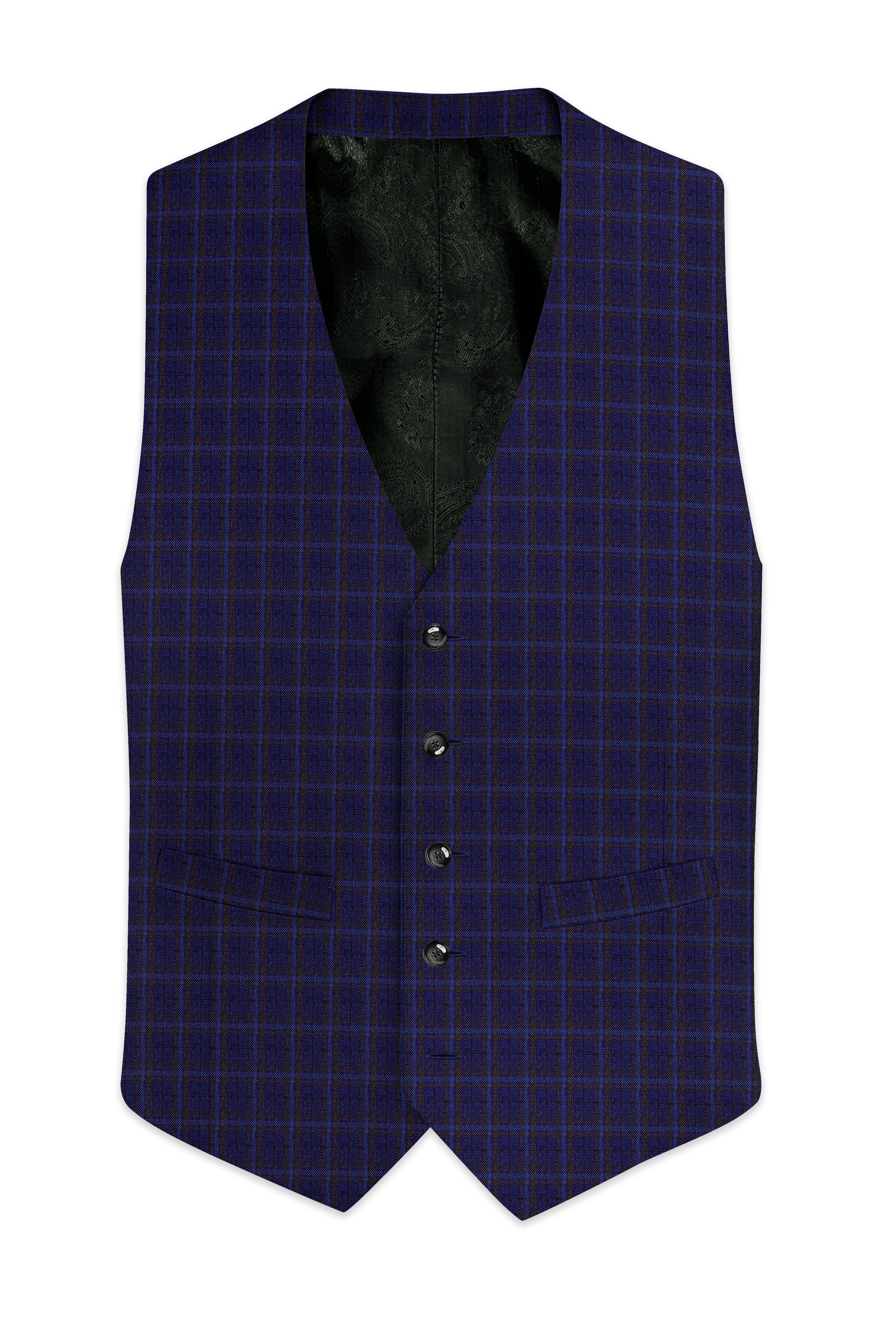 Plaivoro-Halti Blue Plaid Wool Rich Waistcoat