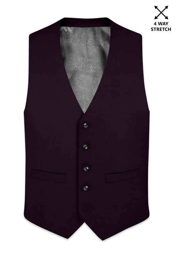 Marenzo-Korean Seal Maroon 4-Way Stretch Wrinkle-Free Wool Rich Waistcoat