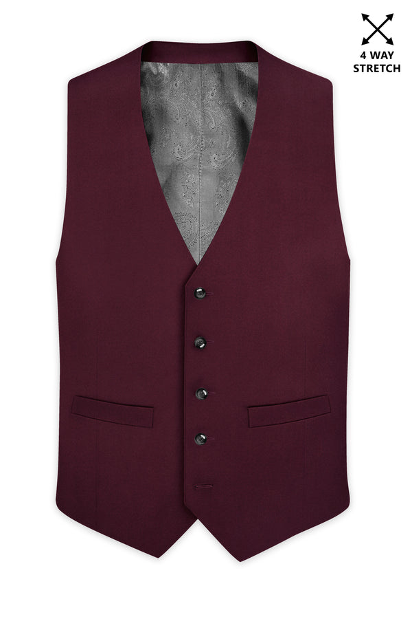 Flexmaro-Korean Crater Maroon 4-Way Stretch Wrinkle-Free Wool Rich Waistcoat