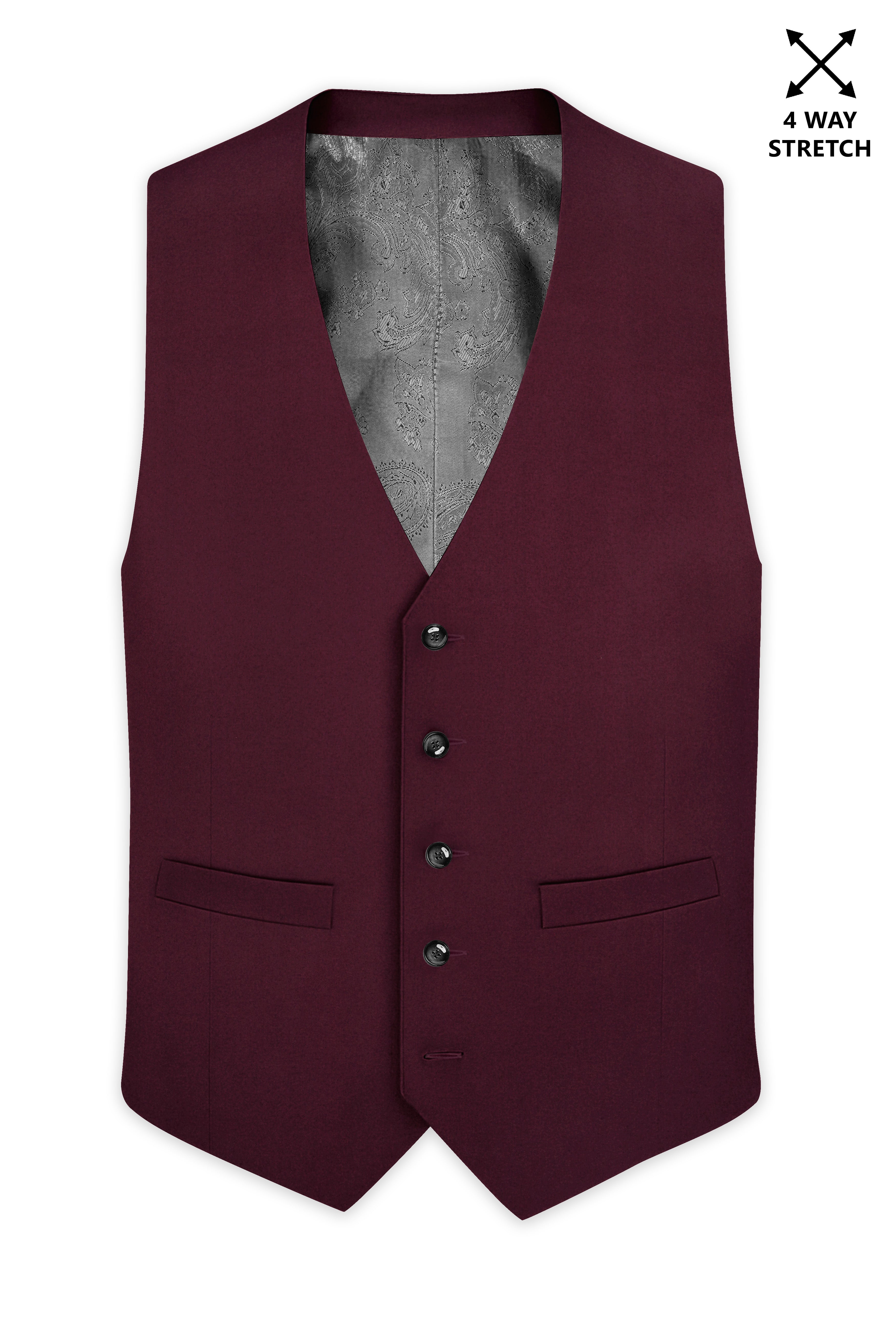 Flexmaro-Korean Crater Maroon 4-Way Stretch Wool Rich Waistcoat
