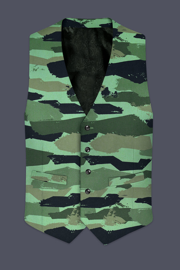 Verdvoro-Pale Green And Firefly Blue Camouflage Printed Premium Cotton Waistcoat