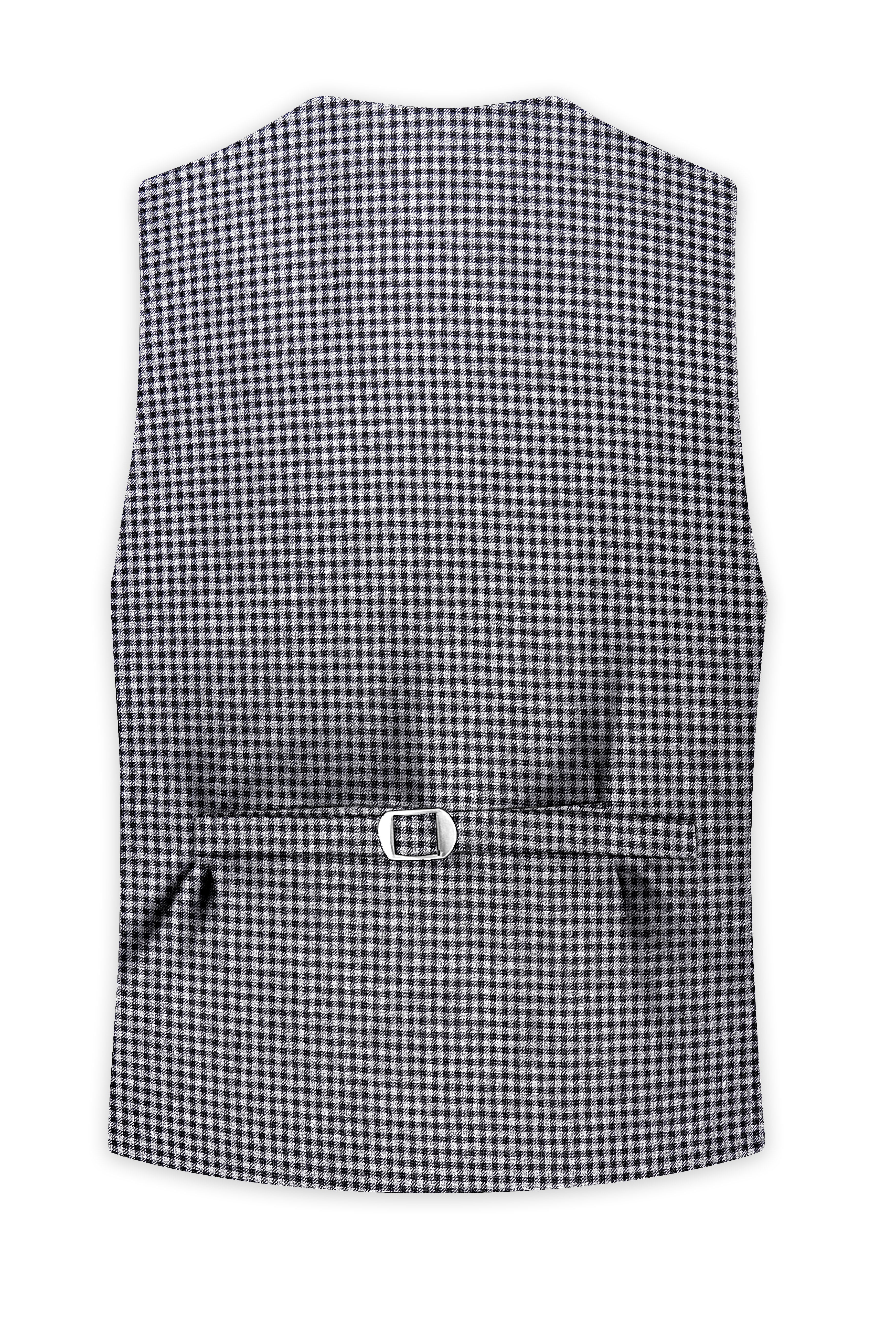Graphite-Metallic Gray And Tuatara Gingham Plaid Tweed Waistcoat