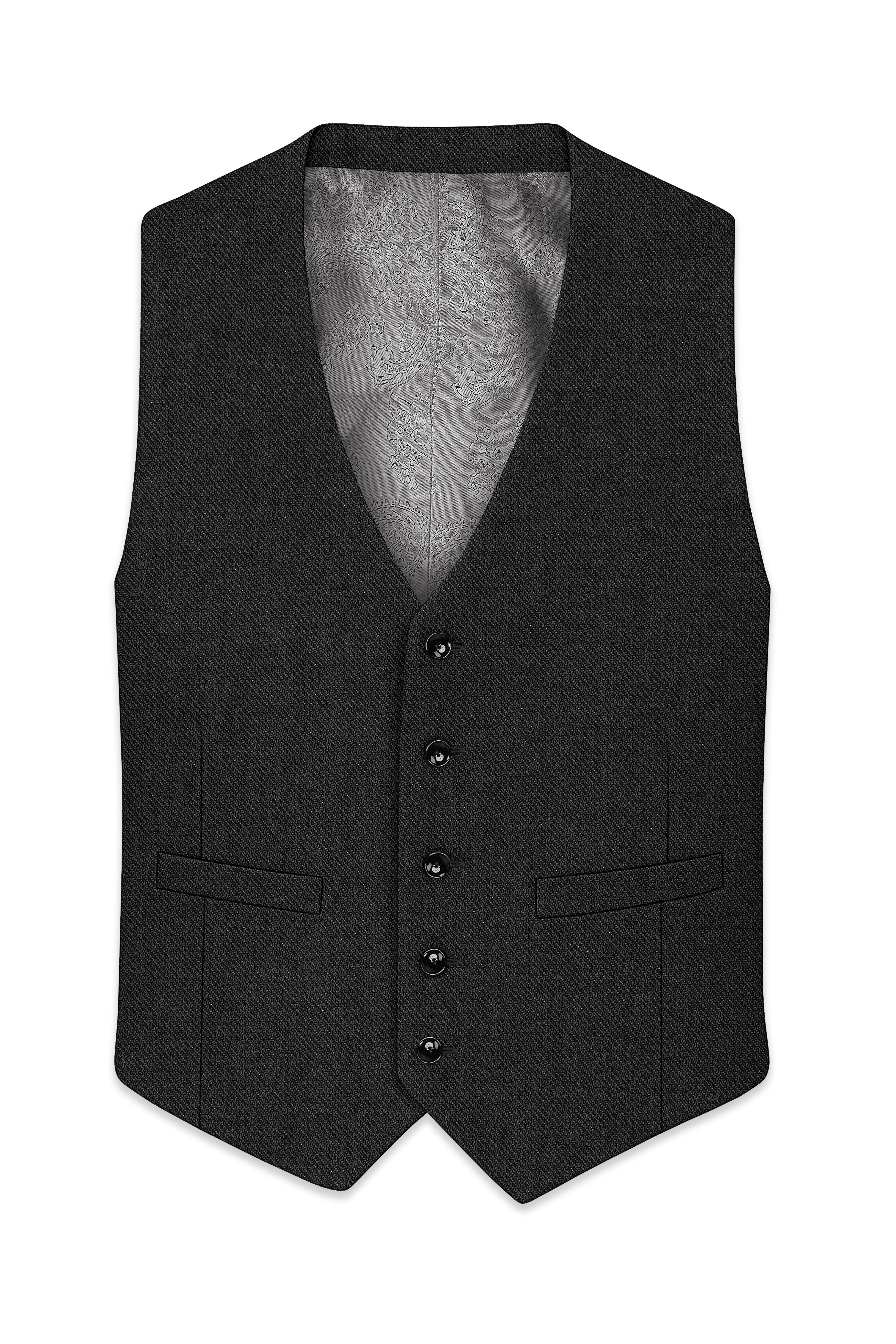 Metallo-Gunmetal Gray Textured Tweed Waistcoat