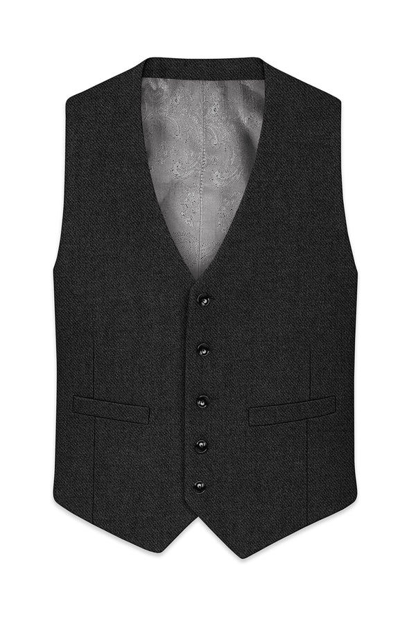 Metallo-Gunmetal Gray Textured Tweed Waistcoat