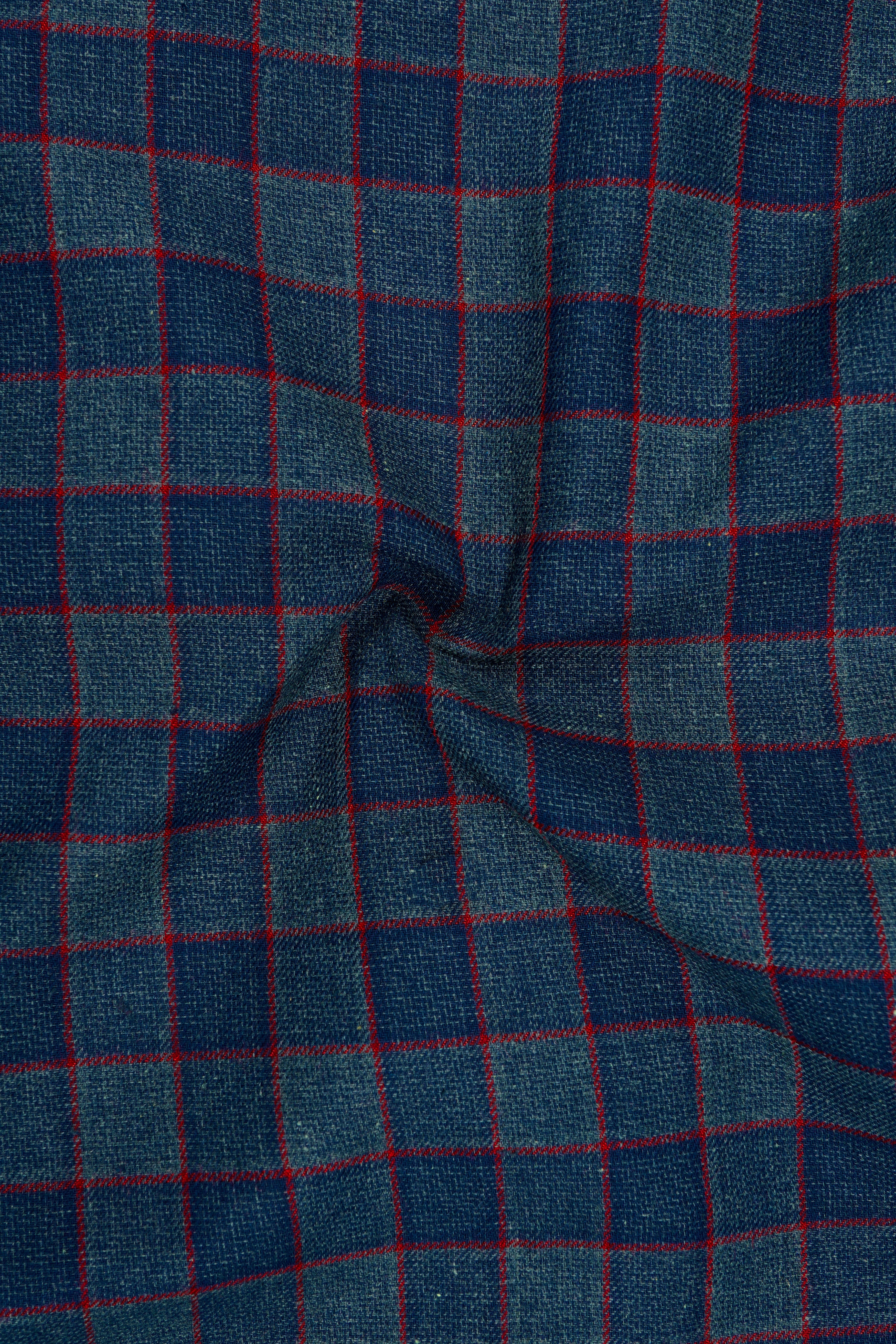 Panevoro-Vintage Blue Windowpane Premium Cotton Waistcoat