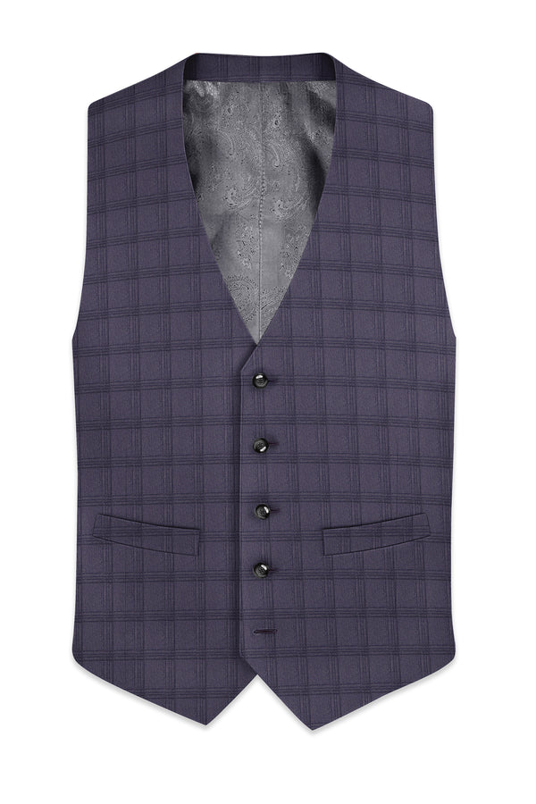 Auretuna-Tuna Blue Tonal Plaid Wool Rich Waistcoat