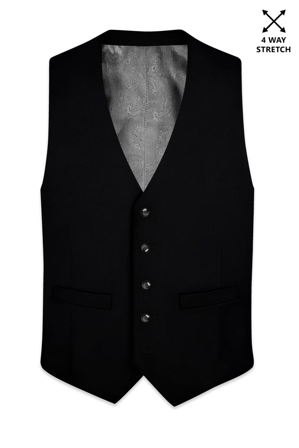 Kuro-Japanese Jade Black 4-Way Stretch Wrinkle-Free Wool Rich Waistcoat