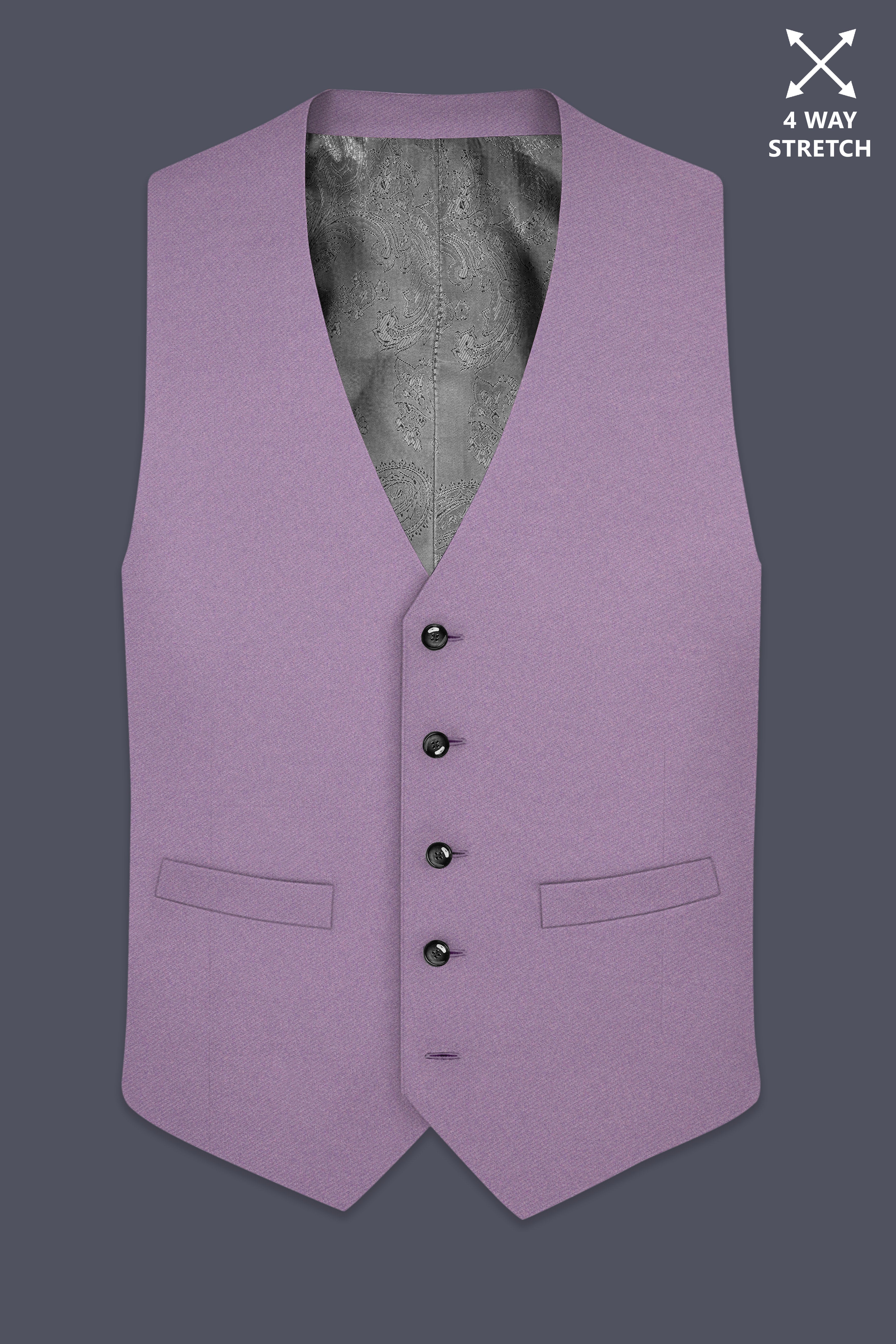 Violeto-Korean Mobster Purple 4-Way Stretch Wool Rich Waistcoat