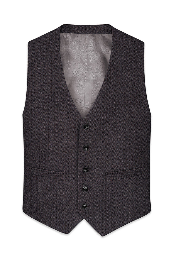 Aurezion-Zeus Brown Herringbone Textured Tweed Waistcoat