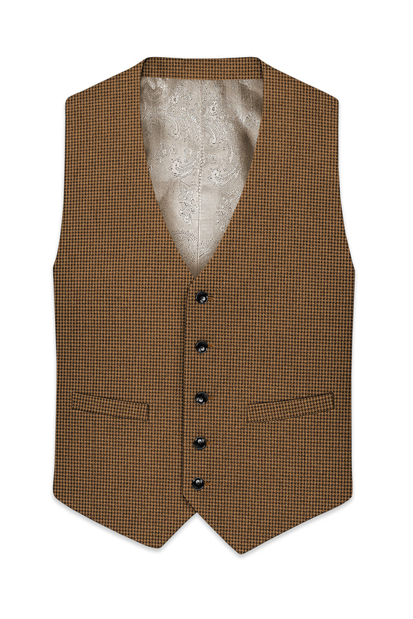 Regalis-Rope Brown Classic Houndstooth Textured Tweed Waistcoat