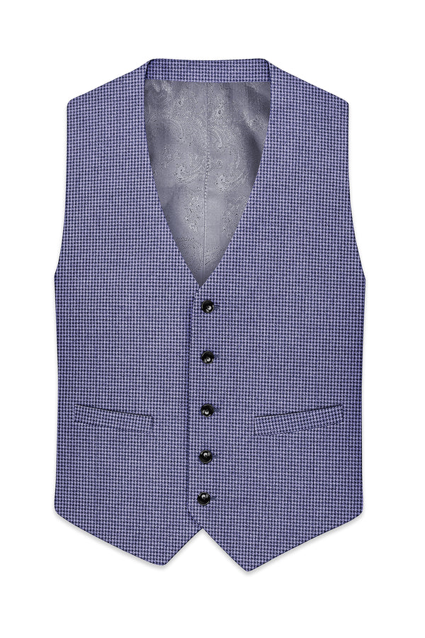 Dusk-Mulled Blue Classic Houndstooth Textured Tweed Waistcoat