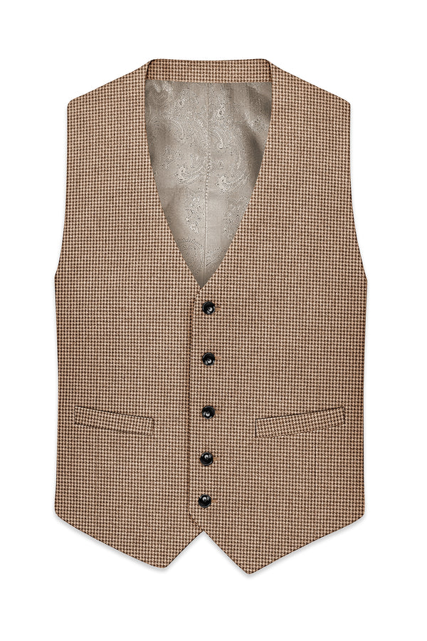 Scholar-Mocha Brown Classic Houndstooth Textured Tweed Waistcoat