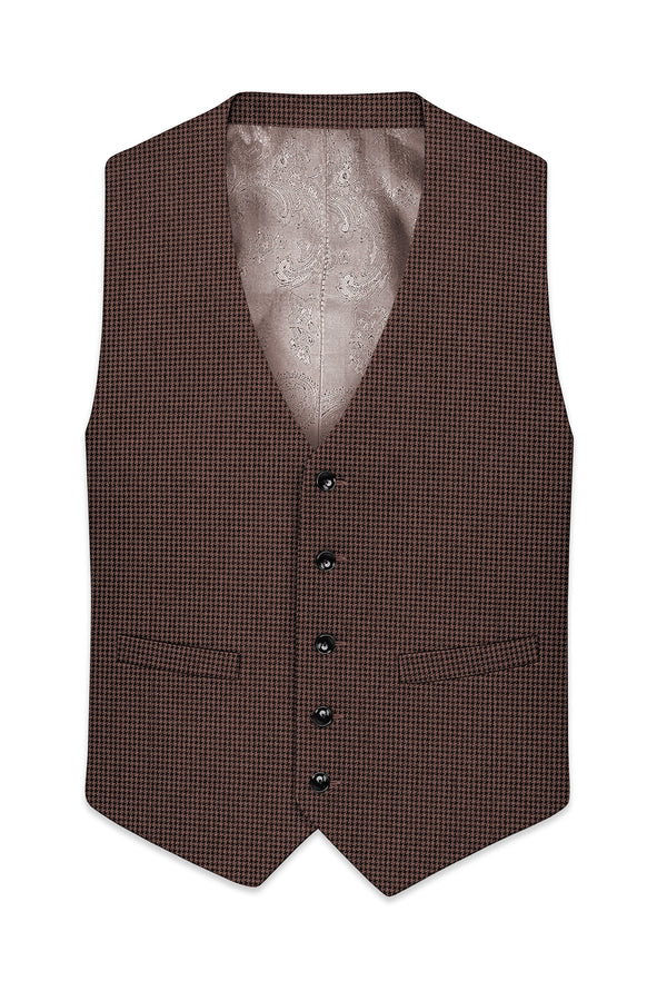 Sylvan-Woody Brown Classic Houndstooth Textured Tweed Waistcoat