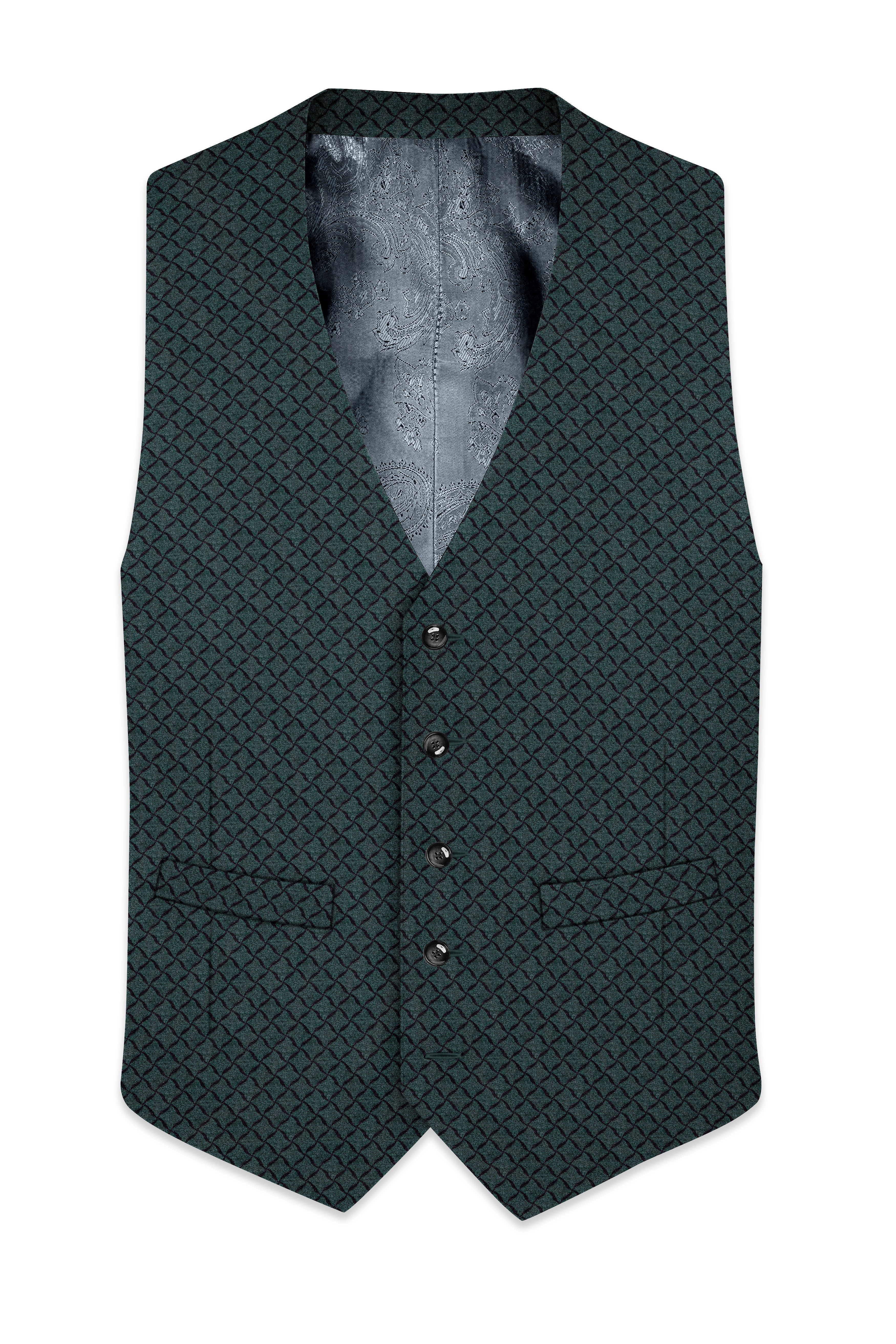 Gunmetal Green Jacquard Textured Designer Waistcoat