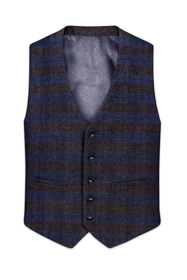 Velourish-Tealish Blue And Tuatara Gray Glen Plaid Tweed Waistcoat