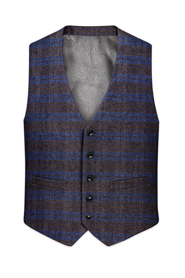 Velourish-Tealish Blue And Tuatara Gray Glen Plaid Tweed Waistcoat