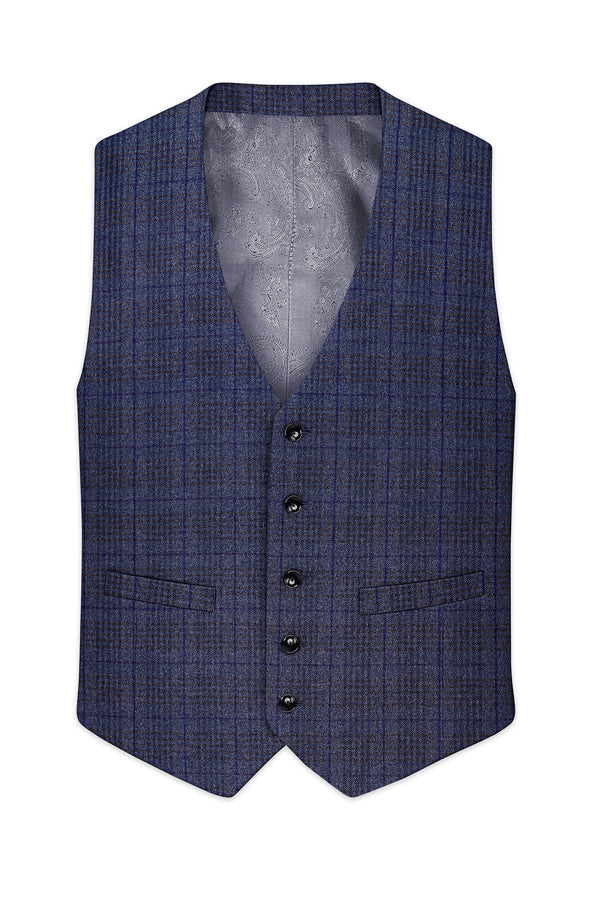 Horizon-Martinique Blue windowpane Tweed Waistcoat