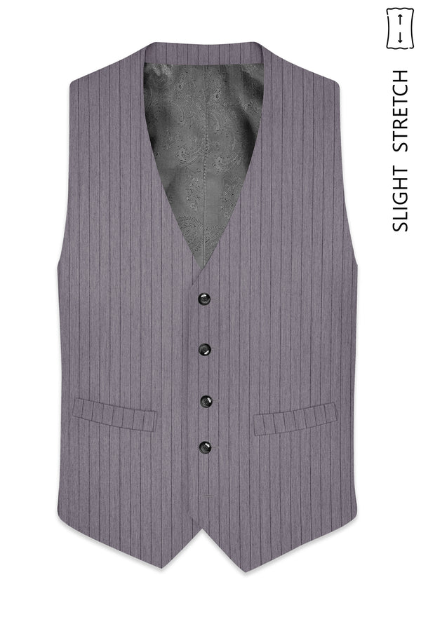 Velmoro-Mauve Gray Pin Striped Wool Rich Slight Stretch Waistcoat