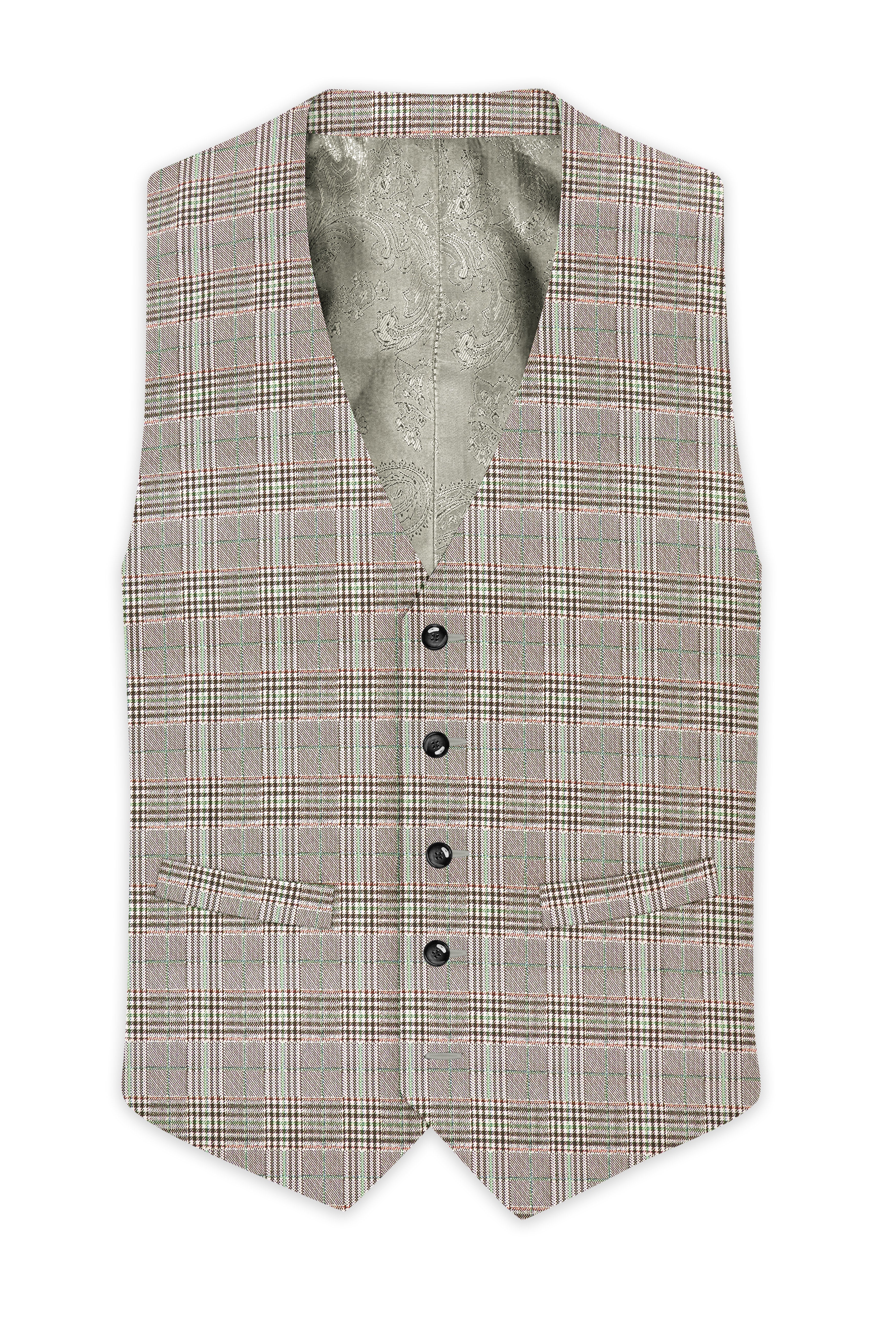 Truffle-Café Noir Brown Plaid Wool Rich Waistcoat