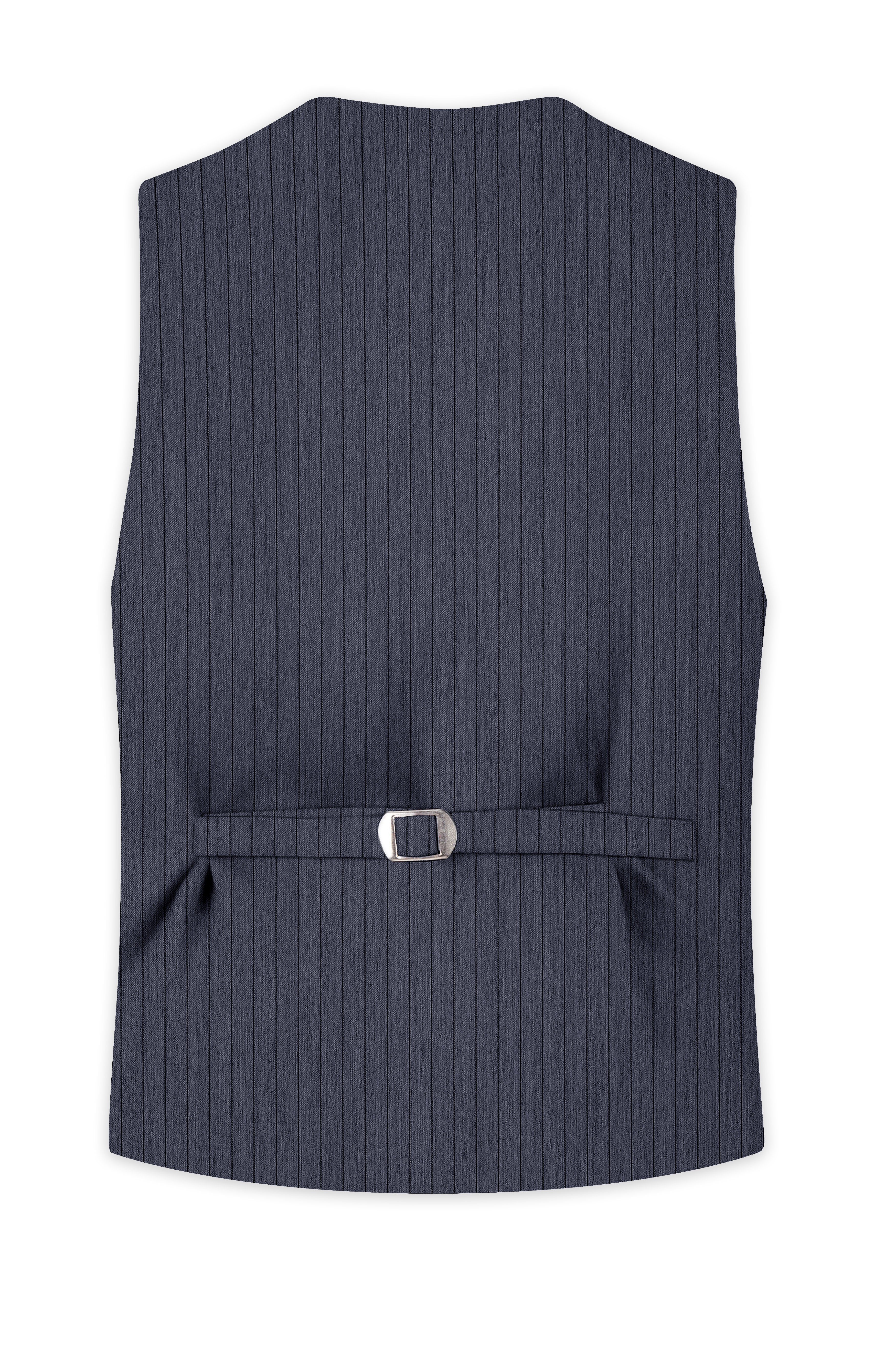 Azurion-Ninja Blue Pin Striped Wool Rich Slight Stretch Single Waistcoat