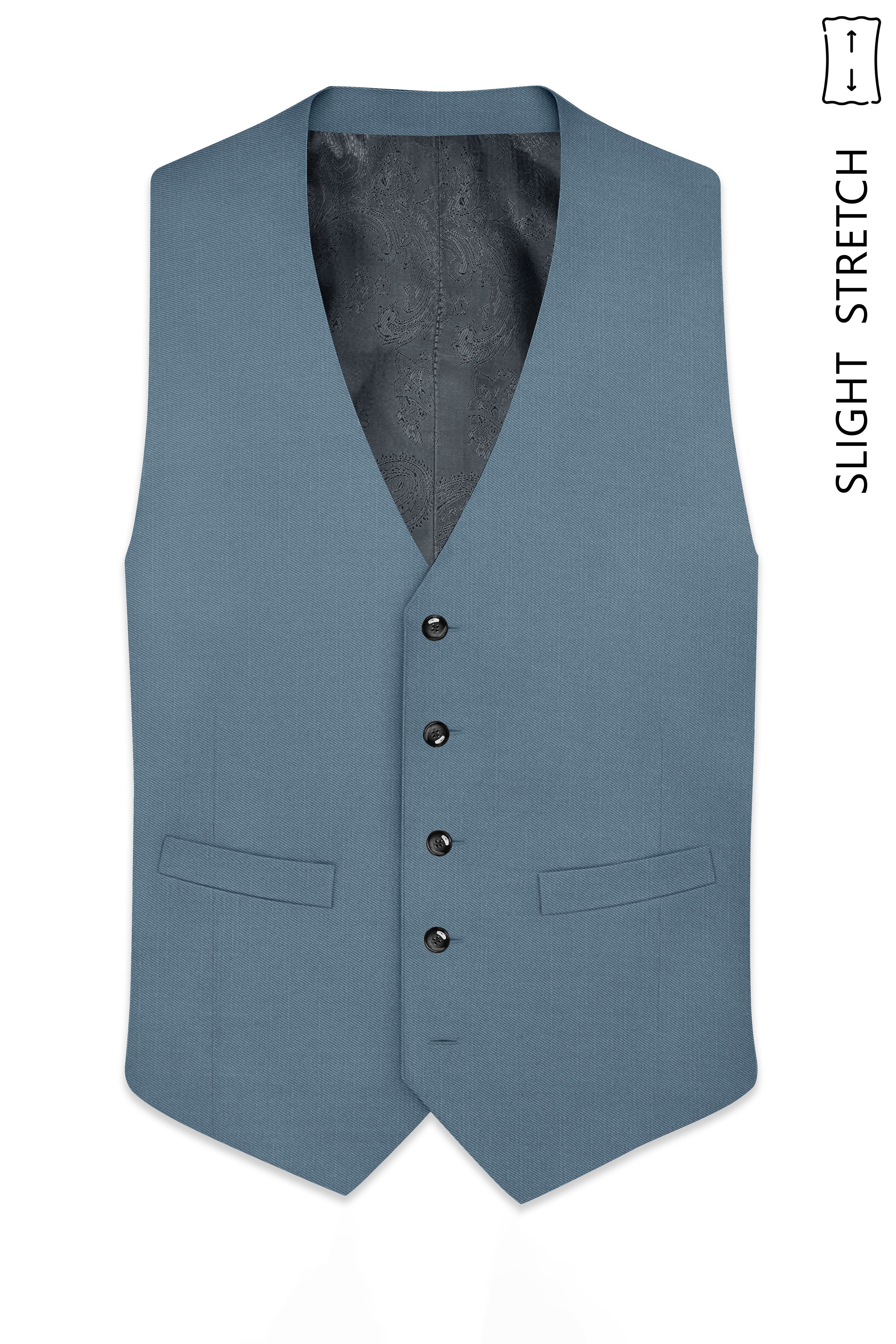 Sapphire-Fiord Blue Wool Rich Slight Stretch Waistcoat