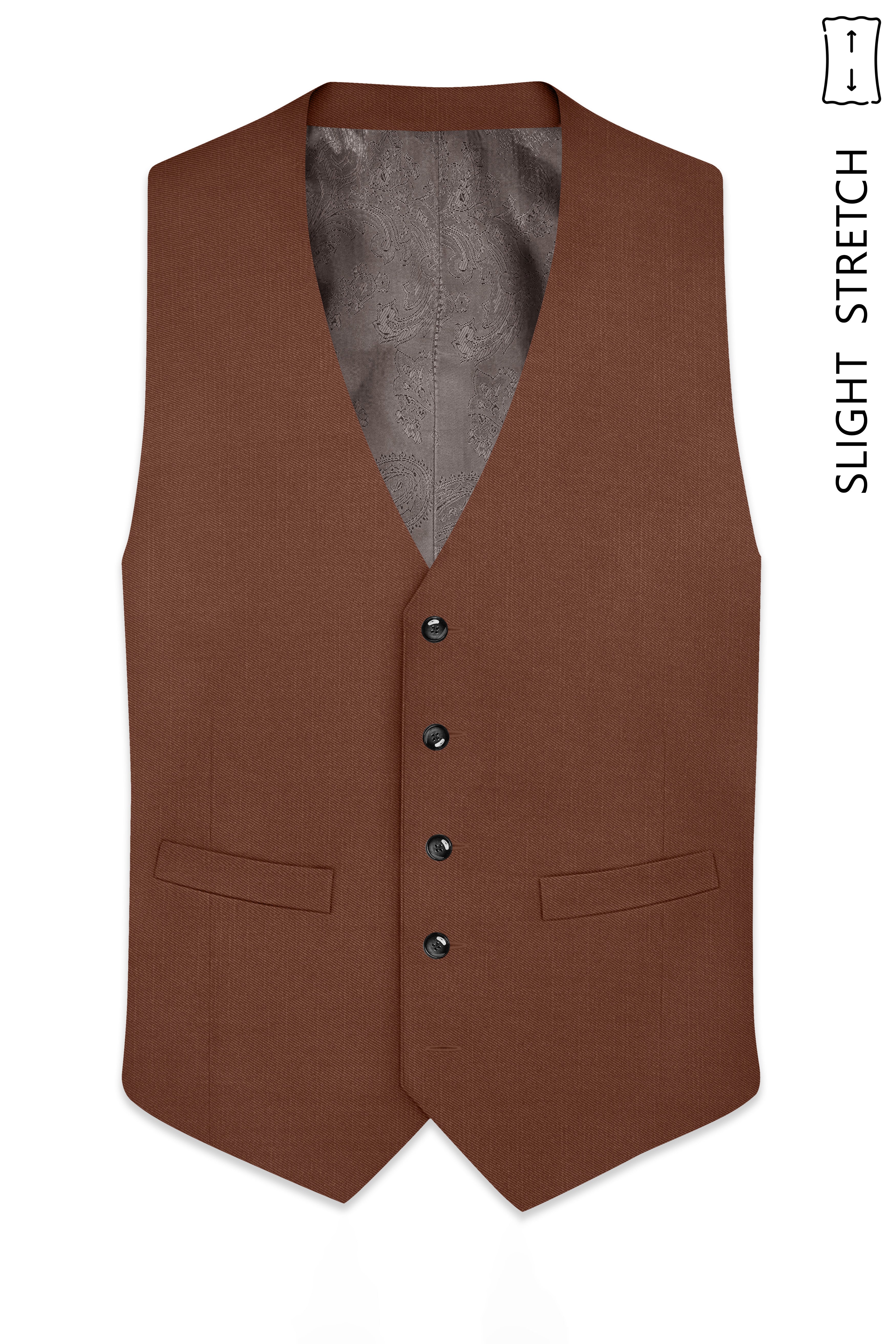 Sienna-Rust Brown Wool Rich Slight Stretch Waistcoat