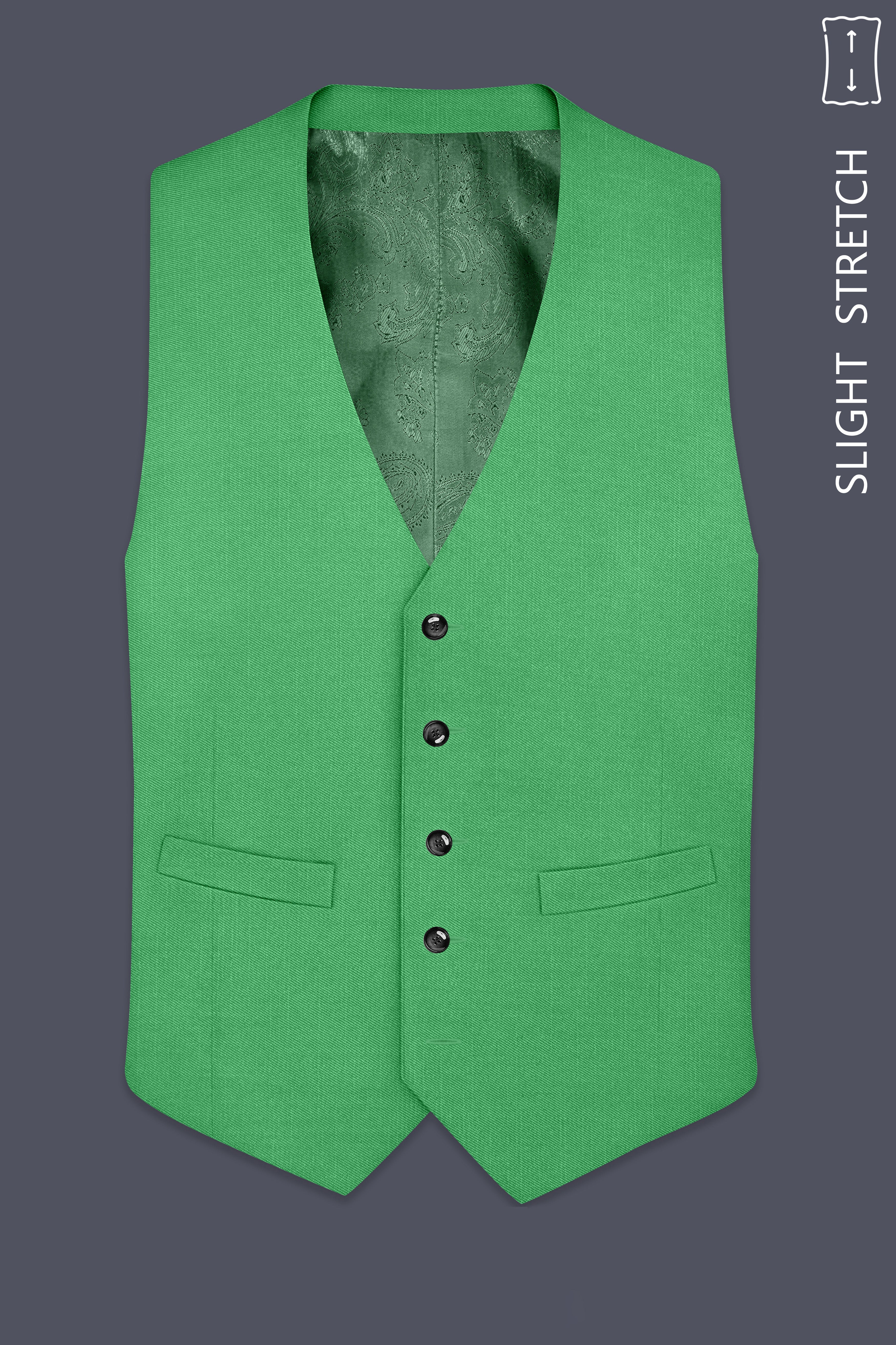Baron-Chateau Green Wool Rich Slight Stretch Waistcoat