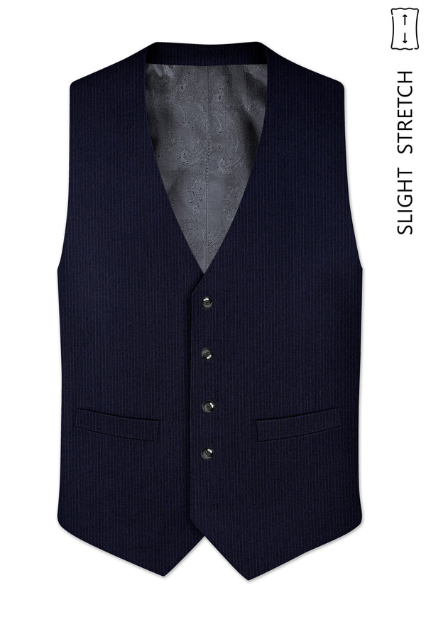 Elion-Bunker Blue Pencil Striped Wool Rich Slight Stretch Waistcoat