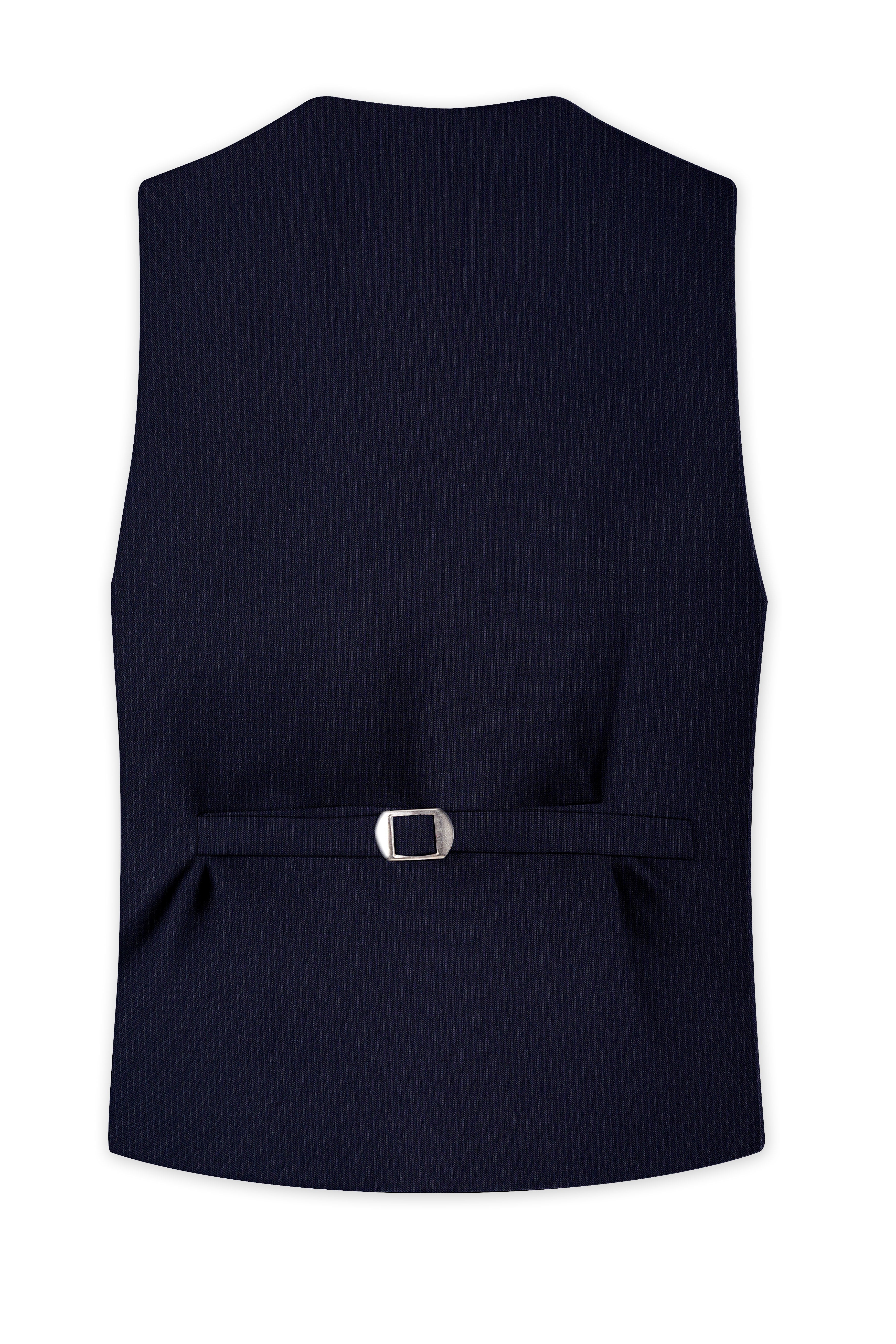 Elion-Bunker Blue Pencil Striped Wool Rich Slight Stretch Waistcoat
