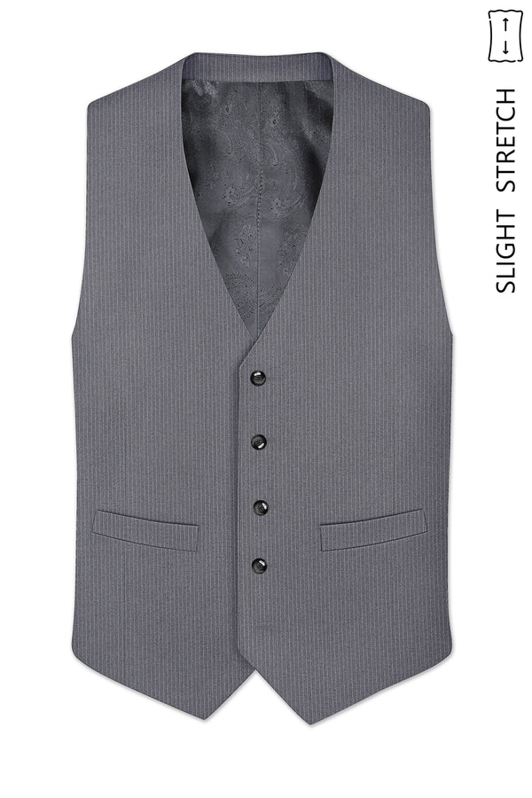 Apex-Ironside Gray Pencil Striped Wool Rich Slight Stretch Waistcoat