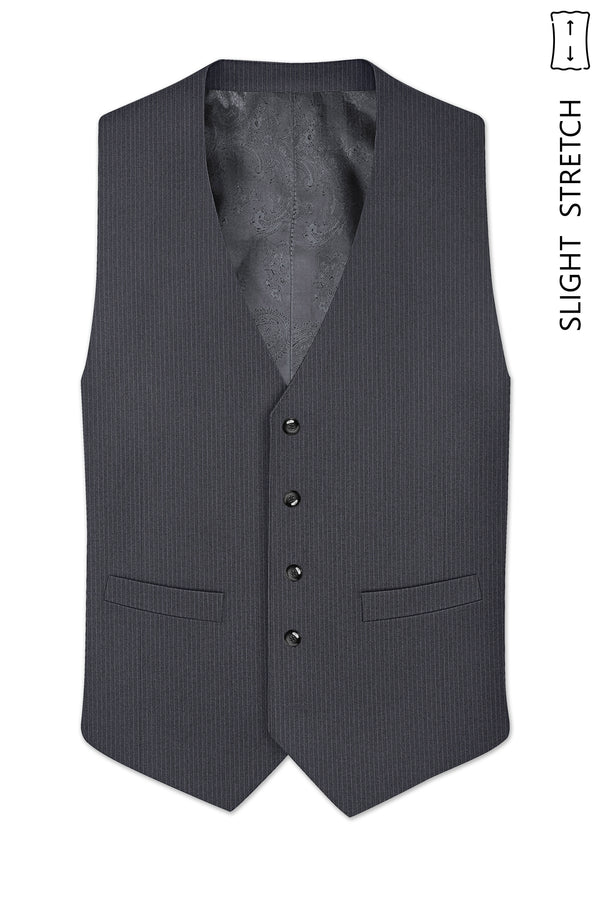 Monvex-Tuna Gray Pencil Striped Wool Rich Slight Stretch Waistcoat