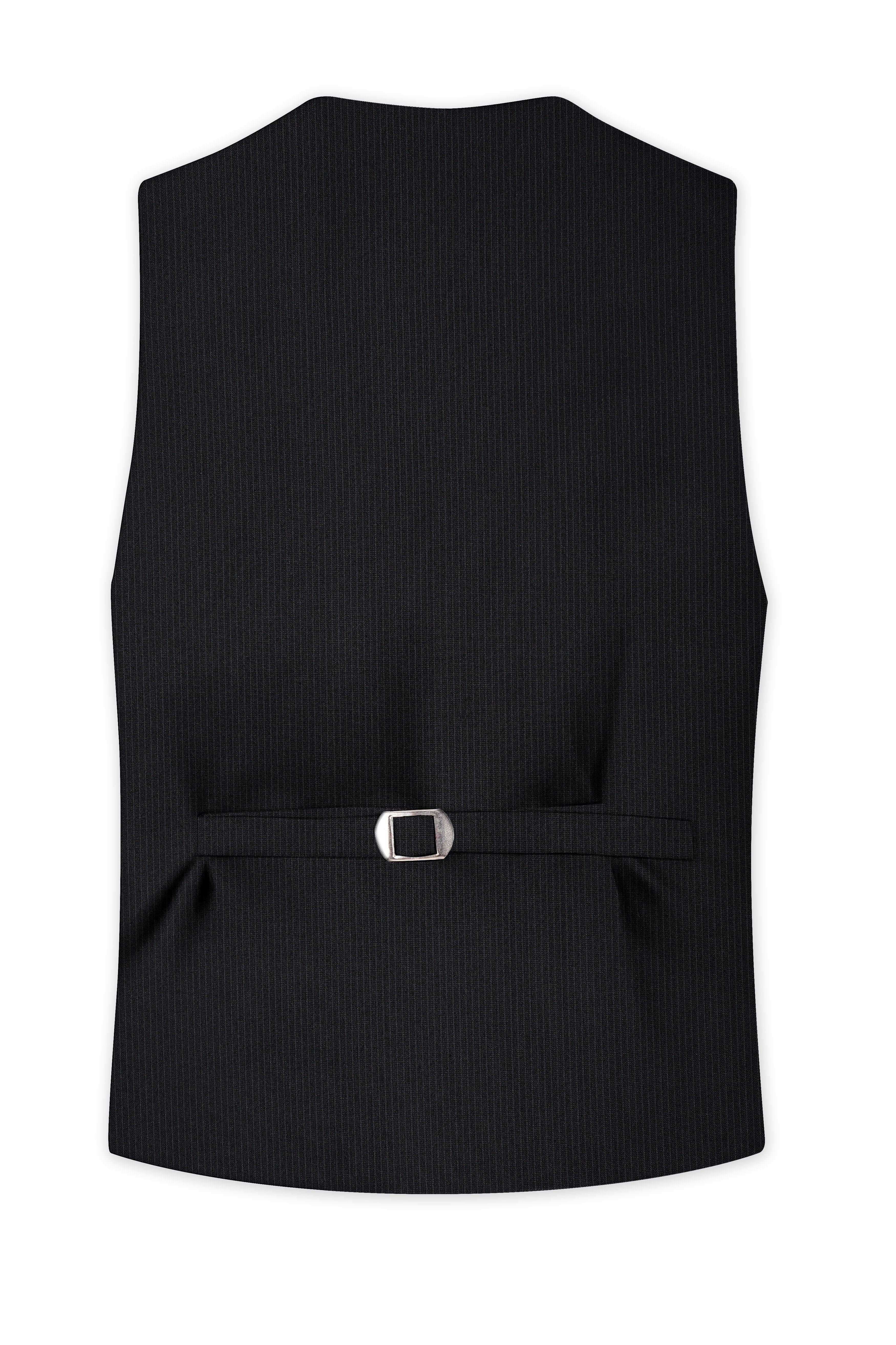 Noir-Jade Black Pencil Striped Wool Rich Slight Stretch Waistcoat