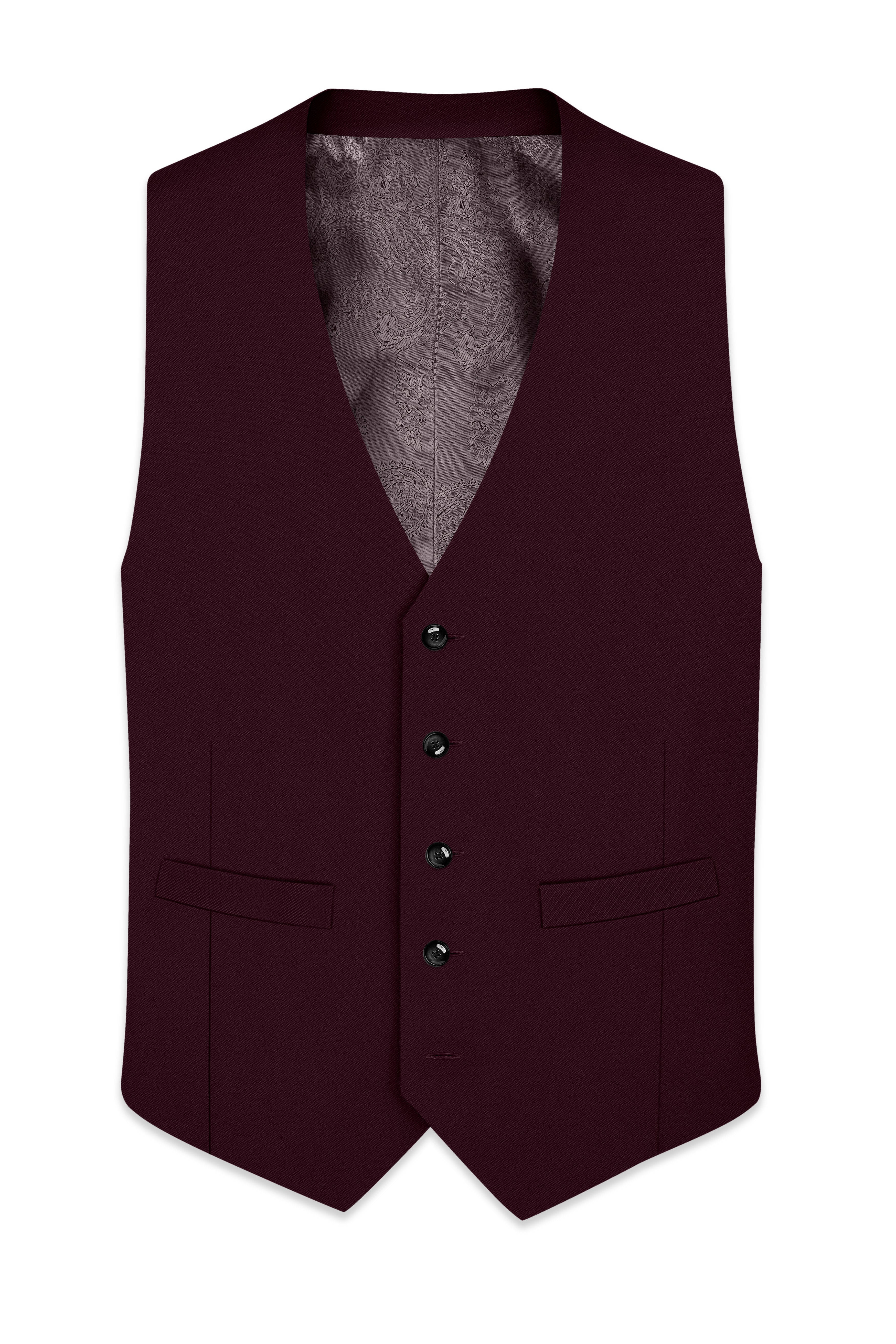 Veltrix-Korean Aubergine Maroon 4-Way Stretch Wrinkle-Free Wool Rich Waistcoat