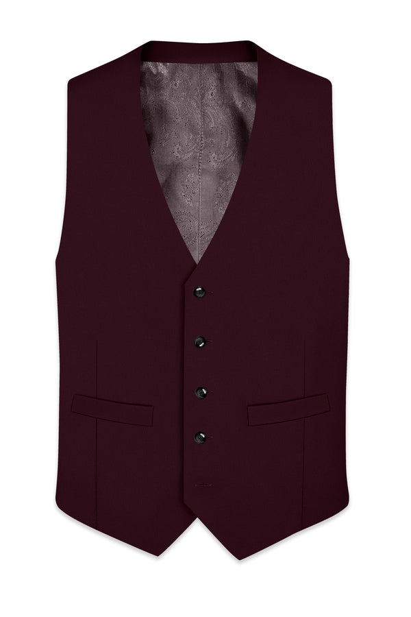 Veltrix-Korean Aubergine Maroon 4-Way Stretch Wrinkle-Free Wool Rich Waistcoat
