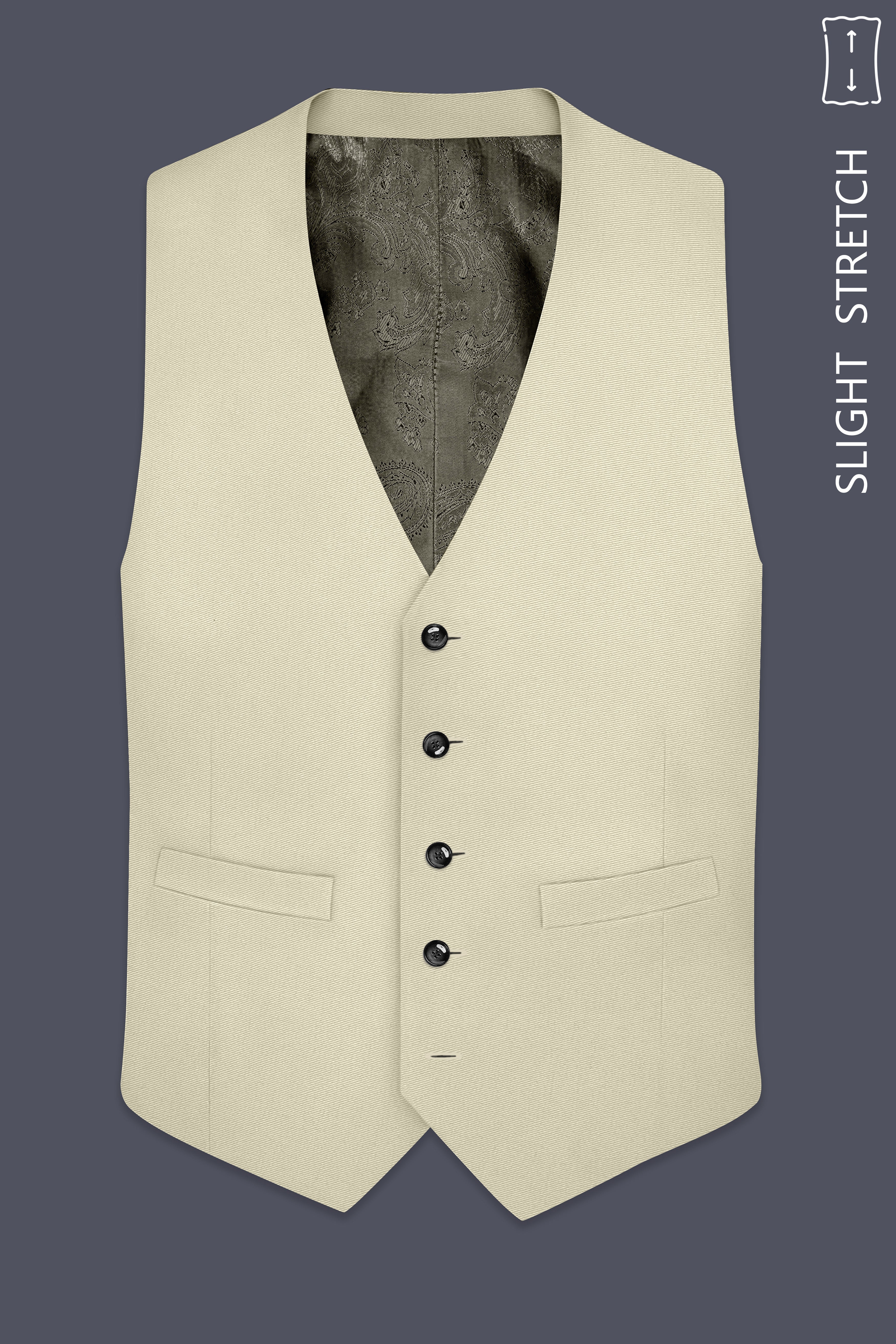 Ivory-Sisal Cream Slight Stretch Subtle Sheen Poly-Viscose Waistcoat