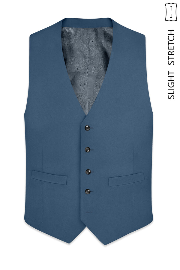 Azure-Nile Blue Slight Stretch Subtle Sheen Poly-Viscose Waistcoat