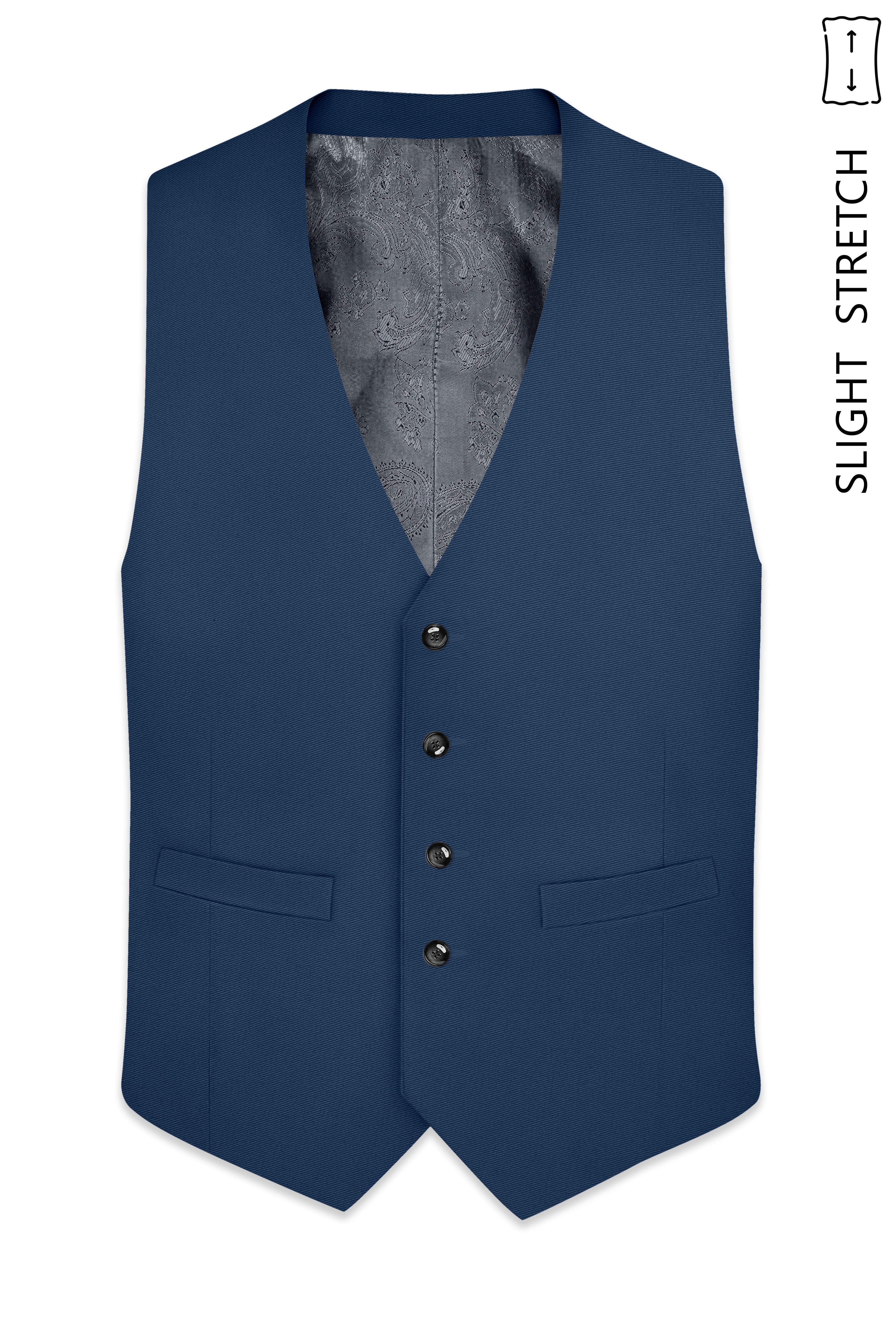 Azuron-Rhino Blue Slight Stretch Subtle Sheen Poly-Viscose Waistcoat