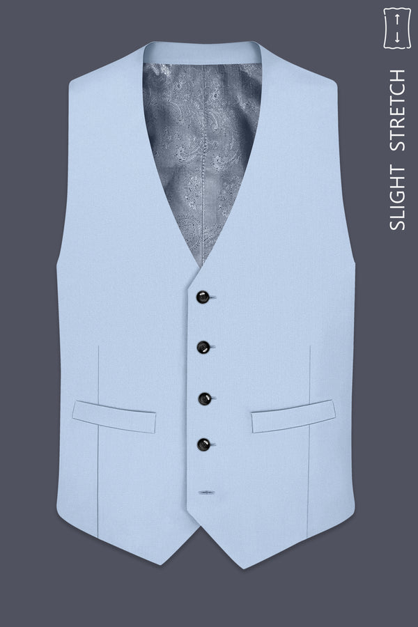 Azure-Heather Blue Diamond Textured Wool Rich Slight Stretch Waistcoat