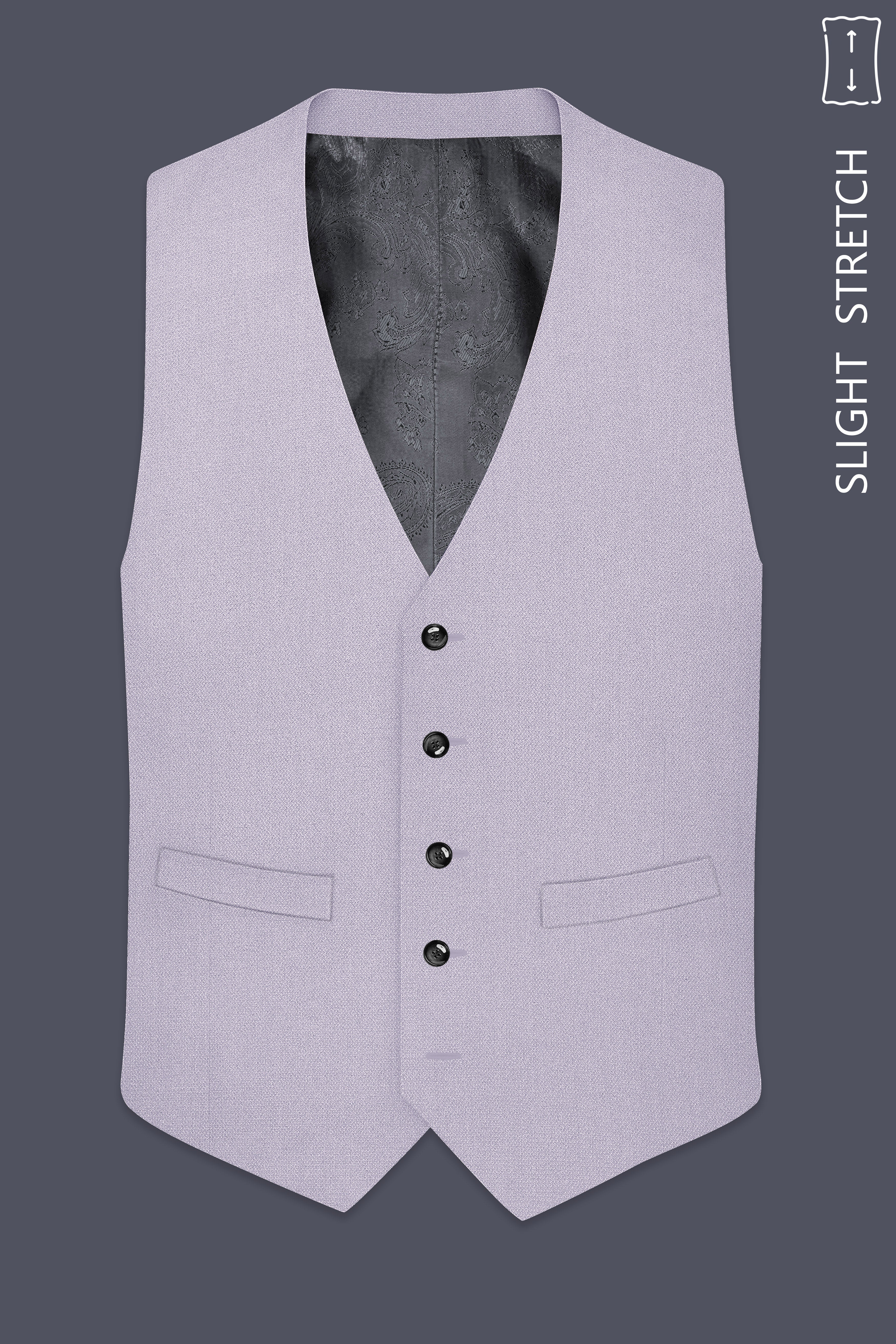 Mist-Spun Pearl Gray Diamond Textured Wool Rich Slight Stretch Waistcoat
