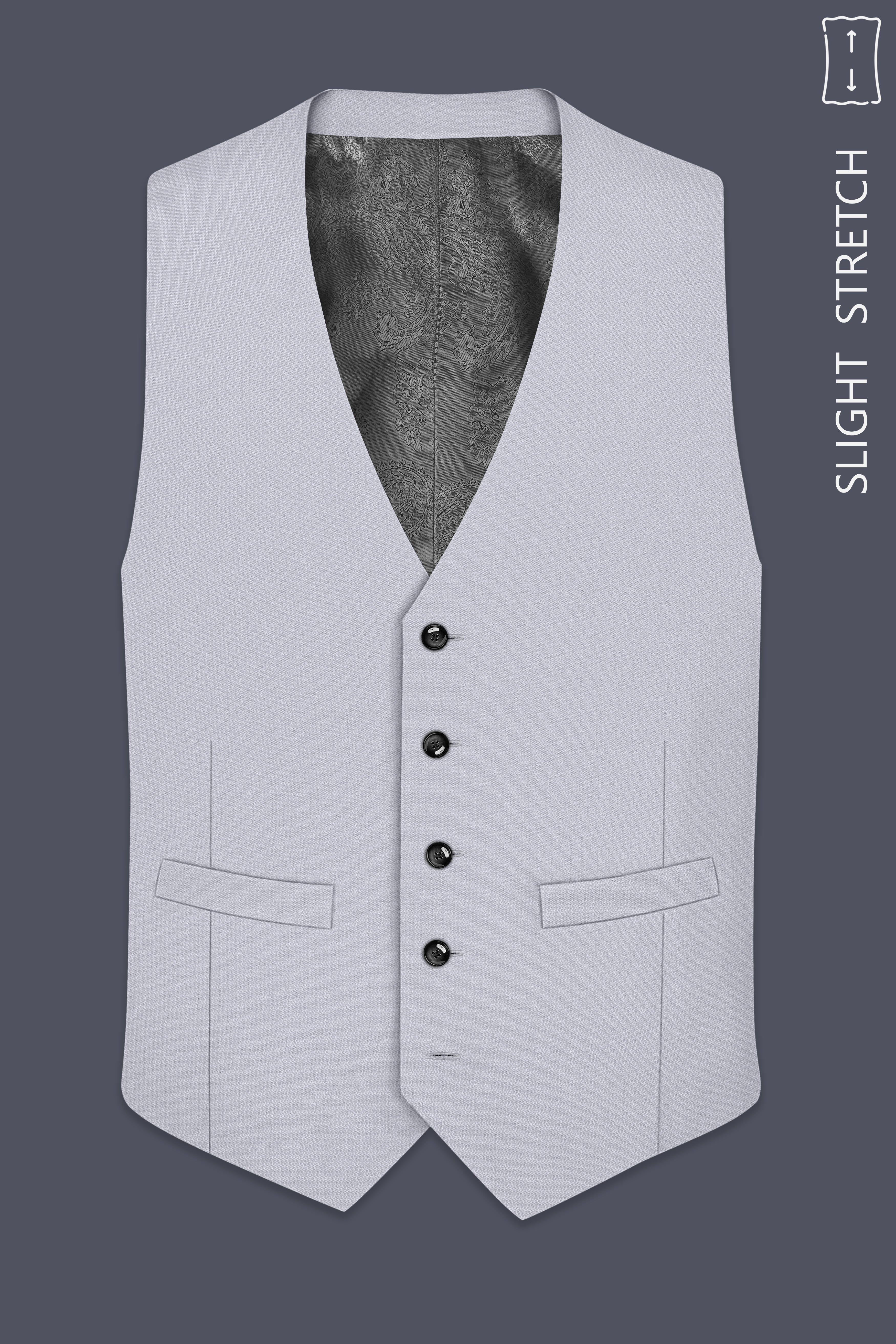 Mist-Spun Pearl Gray Diamond Textured Wool Rich Slight Stretch Waistcoat