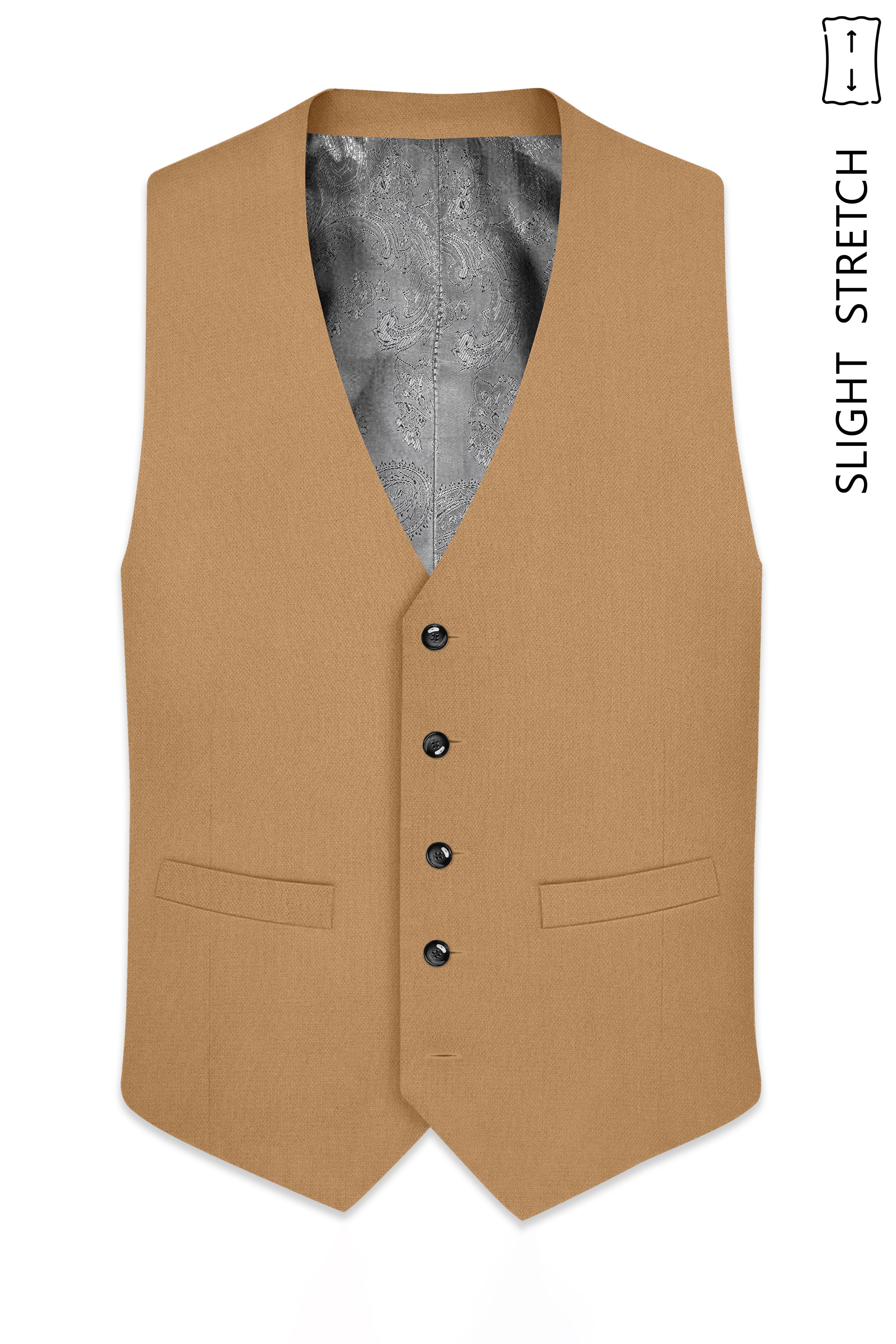 Sienna-Teak Brown Diamond Textured Wool Rich Slight Stretch Waistcoat