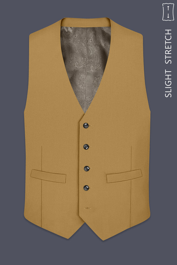 Sienna-Teak Brown Diamond Textured Wool Rich Slight Stretch Waistcoat