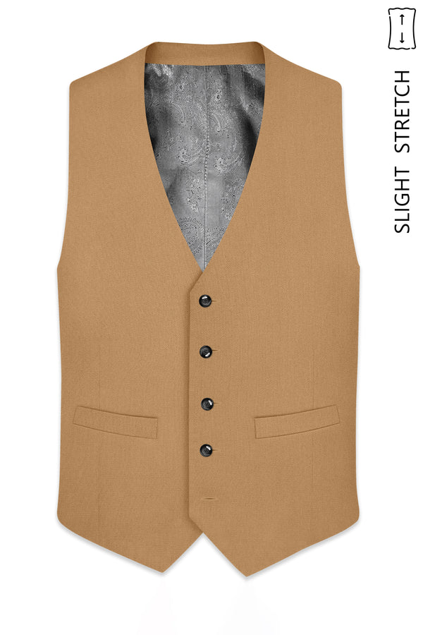 Sienna-Teak Brown Diamond Textured Wool Rich Slight Stretch Waistcoat